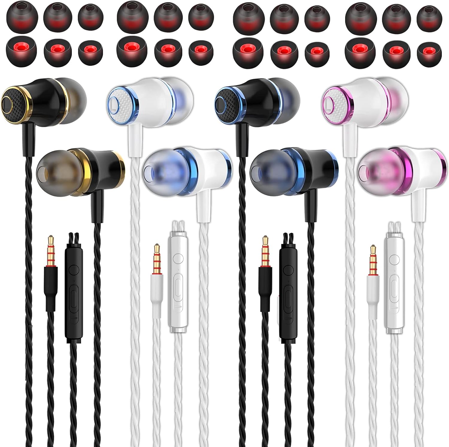 MUNSKT 4 Pairs earphones Heavy Bass Stereo Earphones Earbuds with Remote & Microphon,Laptops,Gaming Noise Isolating Tangle Free Headsets in Ear earphones
