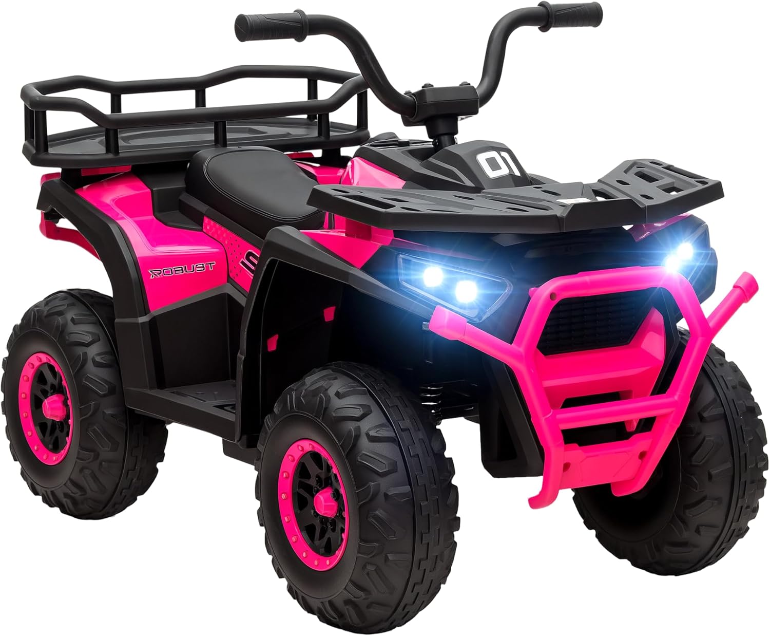 AIYAPLAY 12V Kids Electric Ride on ATV, Battery Powered Quad Bike with 4 Suspension Wheels, Forward Reverse Function, Headlights, Music, Storage Basket, for Ages 3-5 Years, Pink