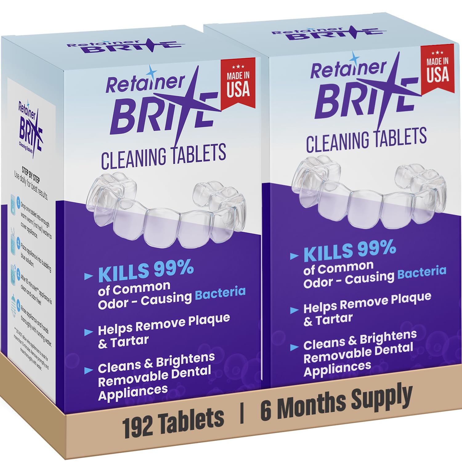 Retainer Brite – Aligner Cleaning Tablets for Invisalign, Mouth Guard Cleaner, Night Guard Cleaner and other Dental Appliances. FDA Registered and Made in USA. 192 Tablets – 6 Month Supply