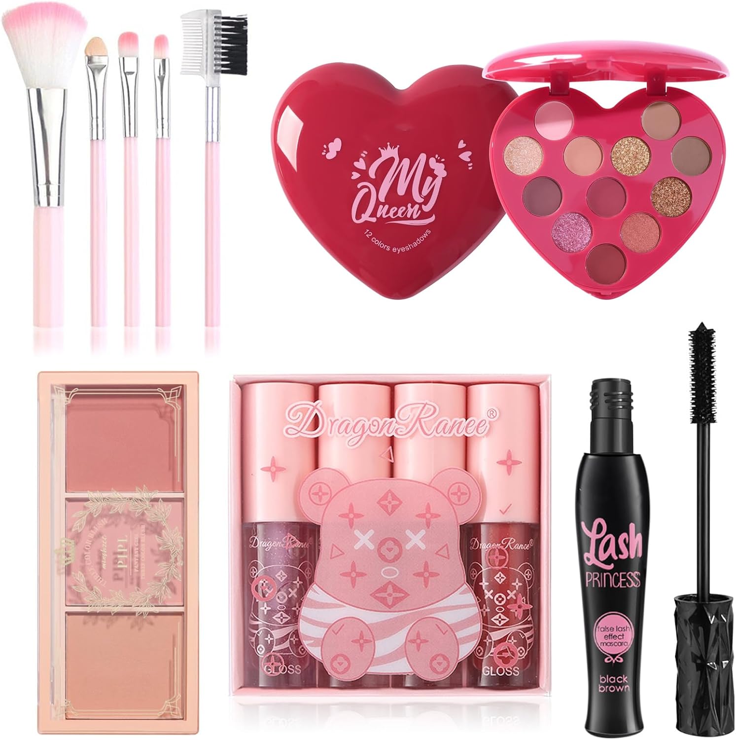 Make-Up Sets - All In One Make Up Set For Women - Makeup Full Kit For Teenager Girls Includes Mascara, Lipstick, Eyeshadow Palette, Blusher, and 5PCS Brushes
