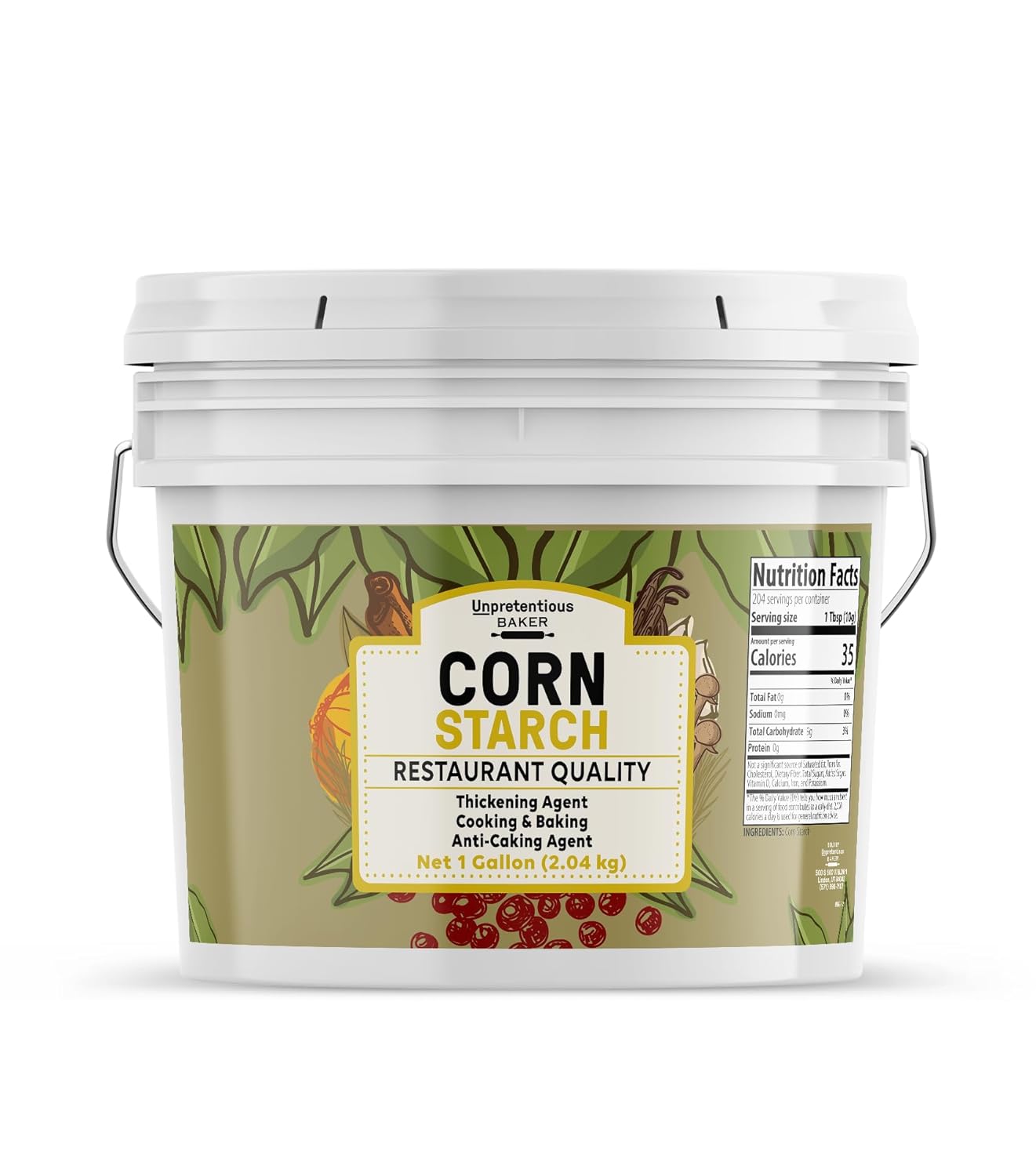 Unpretentious Corn Starch, 1 Gallon, Resealable Bucket, Thickening Agent, For Bulk Baking & Cleaning Use