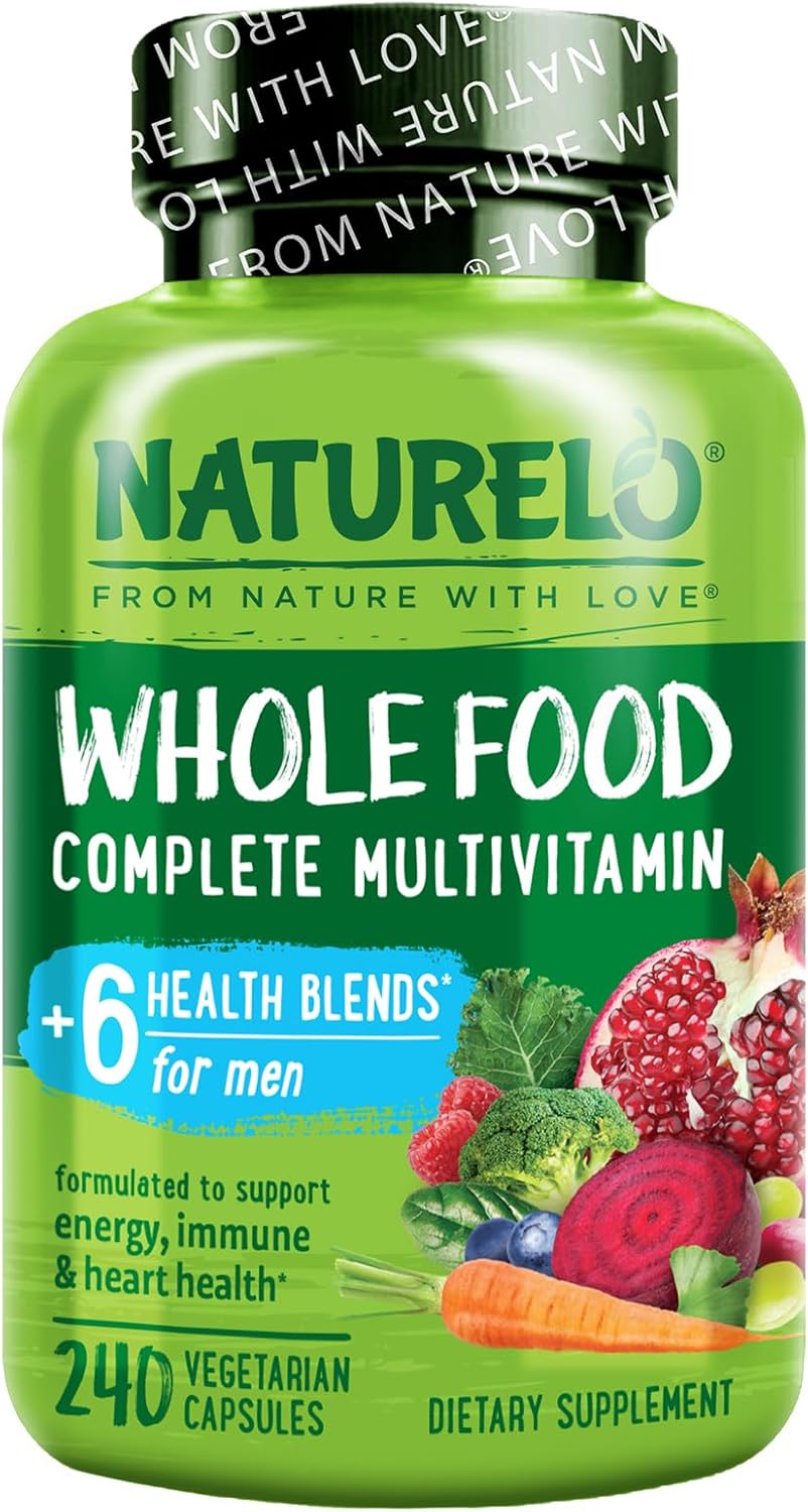 NATURELO Mens Multivitamins - Whole Food Multivitamin for Men with Vitamins, Minerals - 240 Vegetarian Capsules for Energy, Brain, Heart, Eye Health*