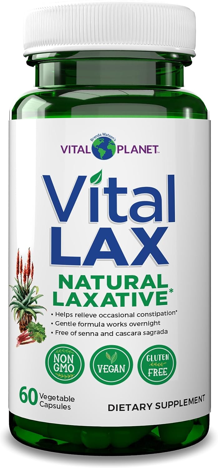 Vital Planet - Vital Lax Natural Laxative Cleanse Supplement for Occasional Constipation, with Magnesium Hydroxide, Slippery Elm, Aloe, and Triphala to Support Bowel Regularity 60 Capsules