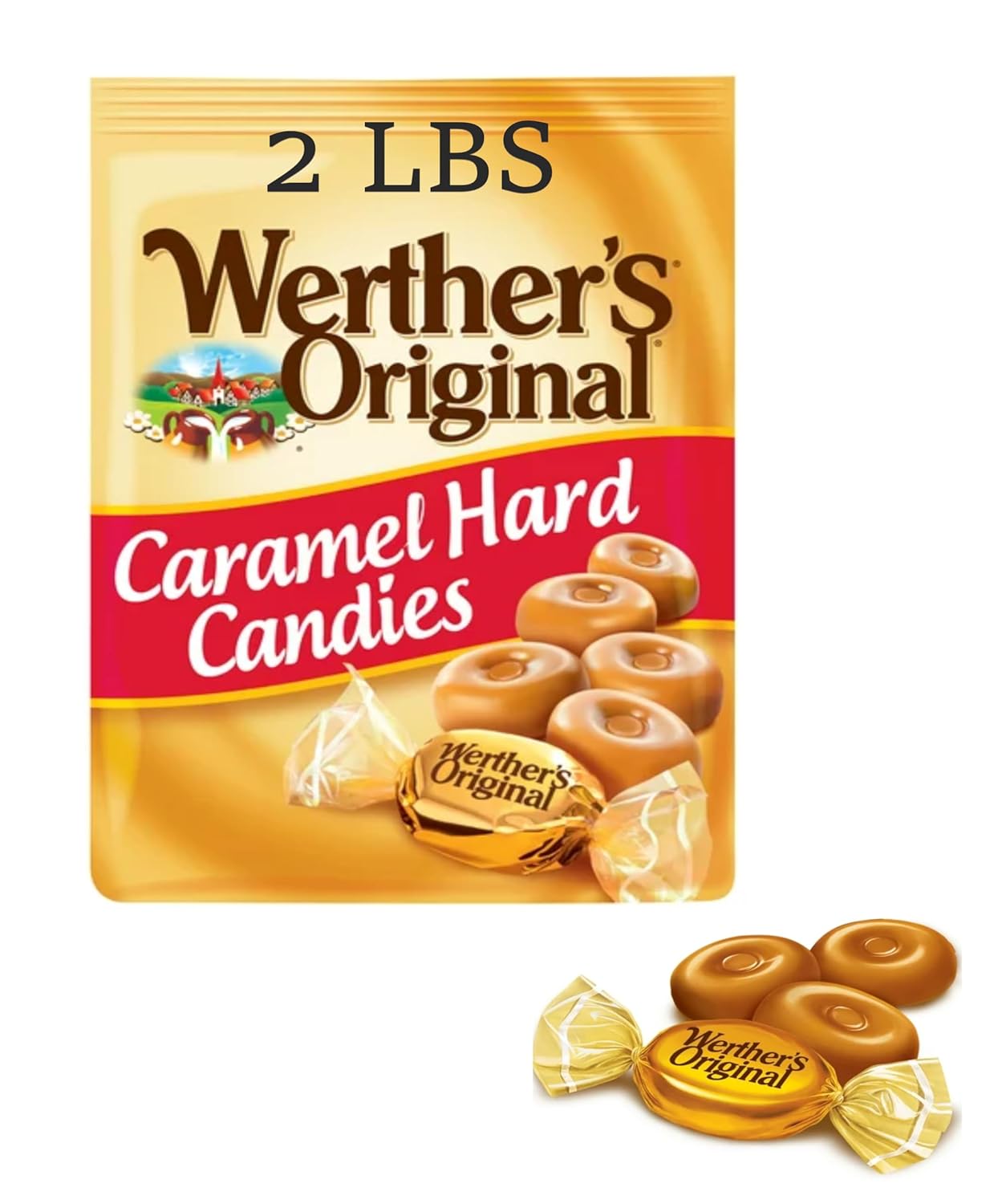 Werther Hard Caramel Candies - 2lbs of Caramels - Smiling Sweets - Delicious Classic Taste that Everyone Enjoys - Stock up with 2lbs of Candy - Perfect for Sharing