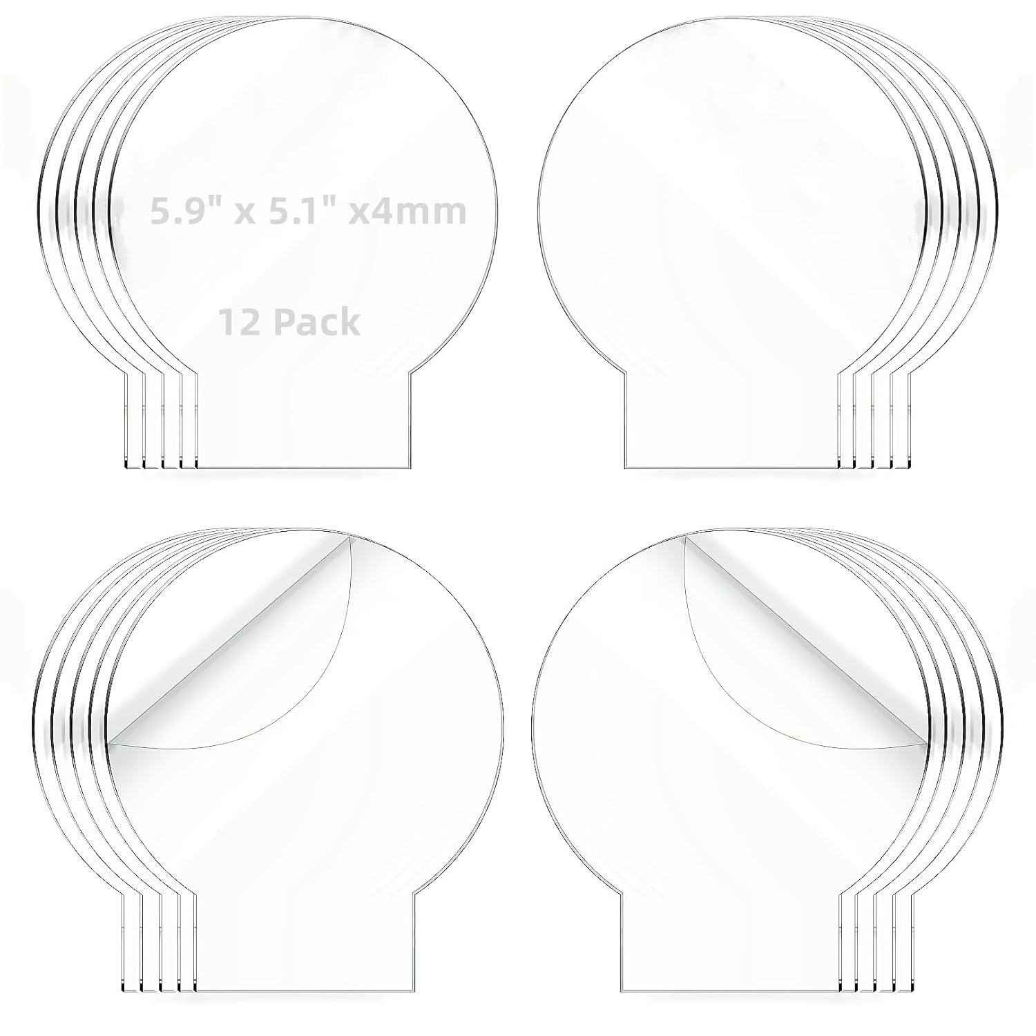 12 Pcs 5.9" x 5.1" Round Clear Cast Acrylic Sheets for LED Light Base Clear Plexiglass with Protective Film 4 mm Thick for LED Signs & Day DIY Crafts