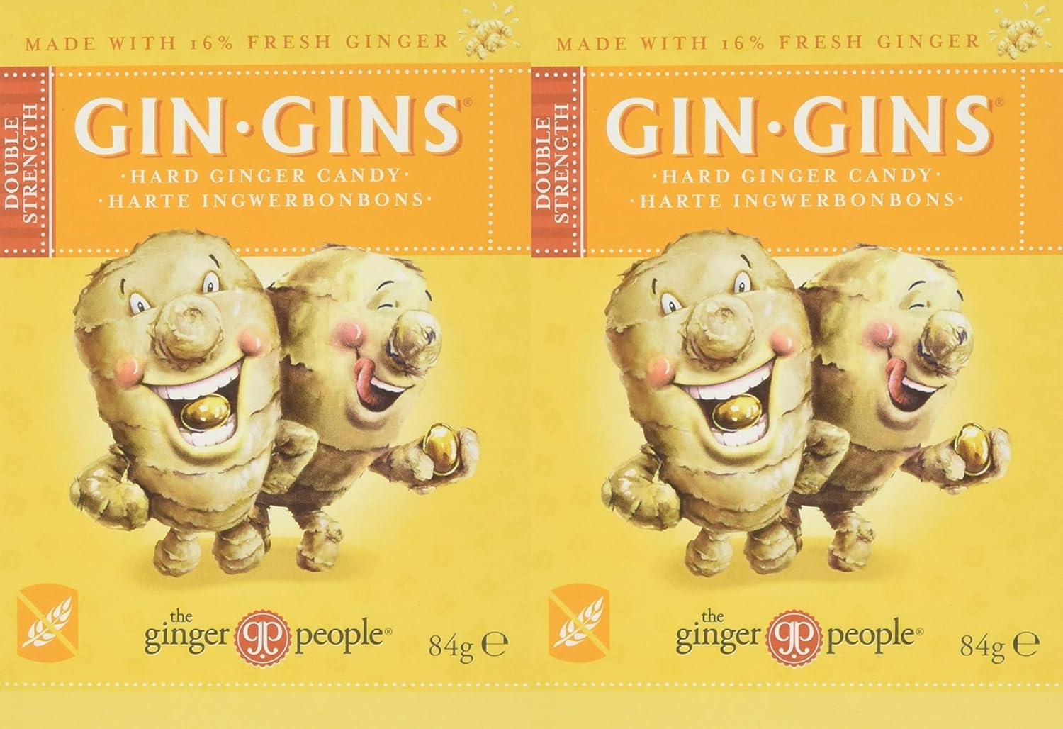 Happy Bees Bundle The Ginger People Gin Gins Hard Ginger Candy with 16% Real Ginger 84g (2 Pack)