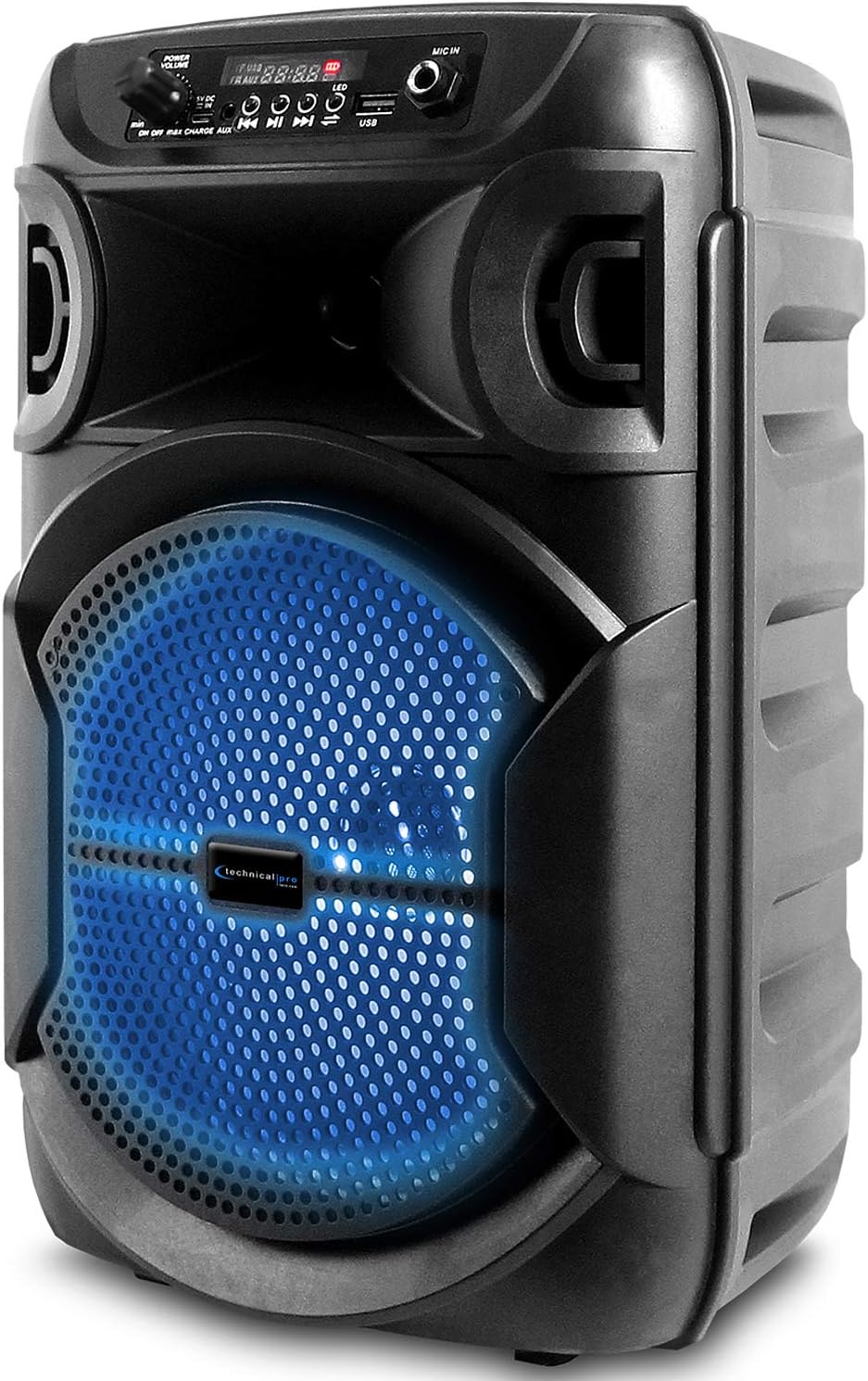 Technical Pro 8 Inch Portable 500 Watts Bluetooth Speaker w/Woofer & Tweeter w/Digital Processing, XLR to 1/4" for Karaoke (Black, Speaker)
