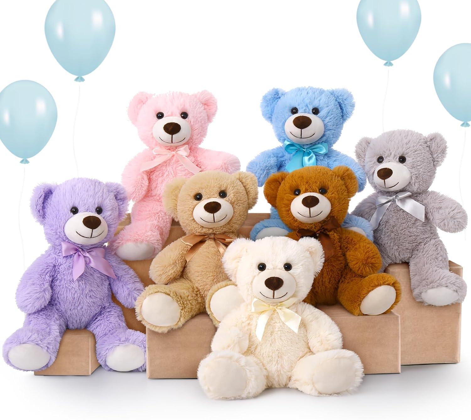 MorisMos Bulk Teddy Bear Stuffed Animals Plush Toys for Kids Girls Boys,14 inch Teddy Bear for Baby Shower Decorations, 7-Pack Wholesale Small Stuffed Animal Gifts for Birthday Christmas Valentines