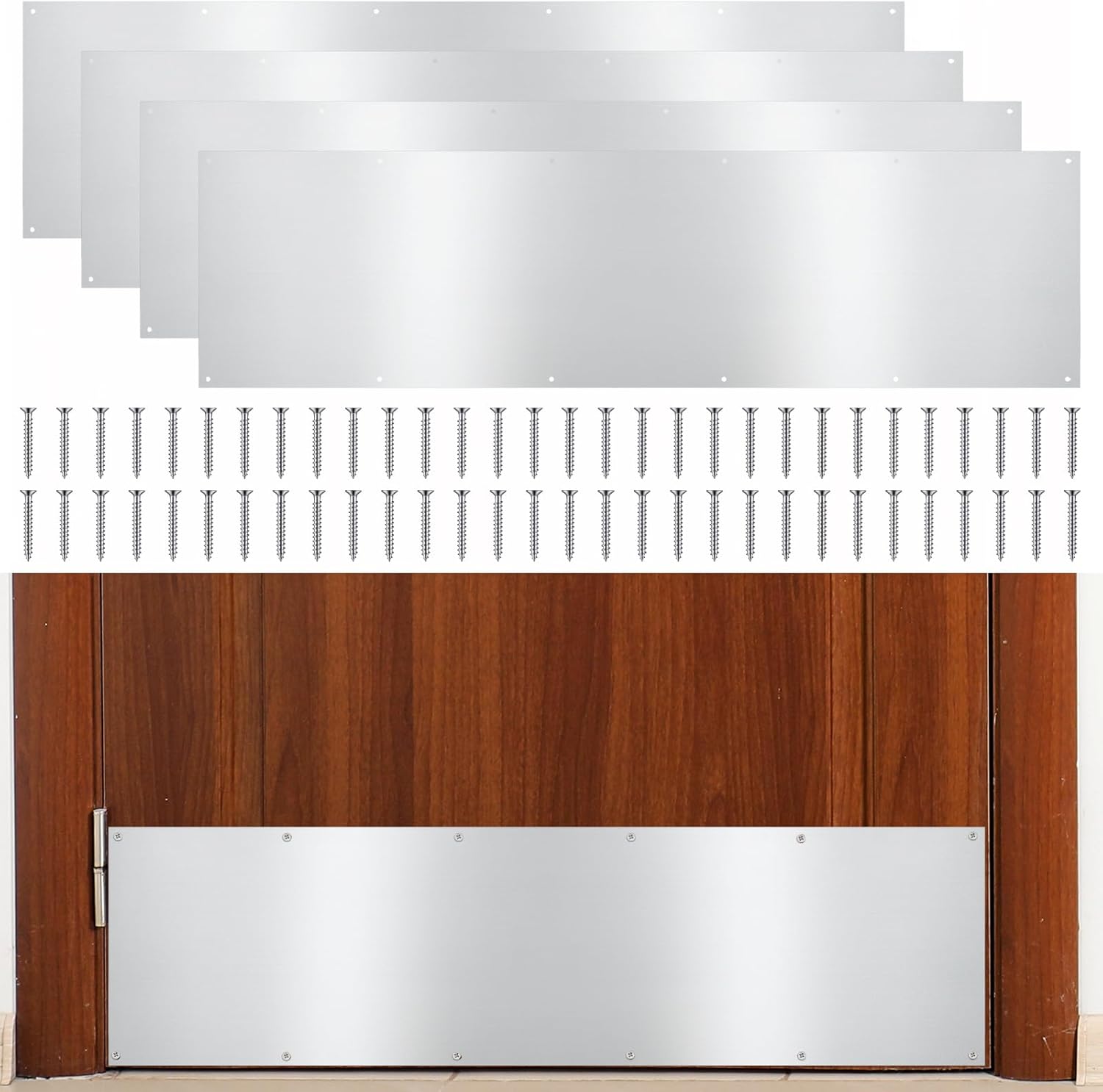 Tatuo 4 Pcs Door Kick Plates Kick Plates for Exterior Interior Doors Protection Decor Silver Gray Rectangular Aluminum Door Push Plate with Satin Finish(34 x 8 Inch)