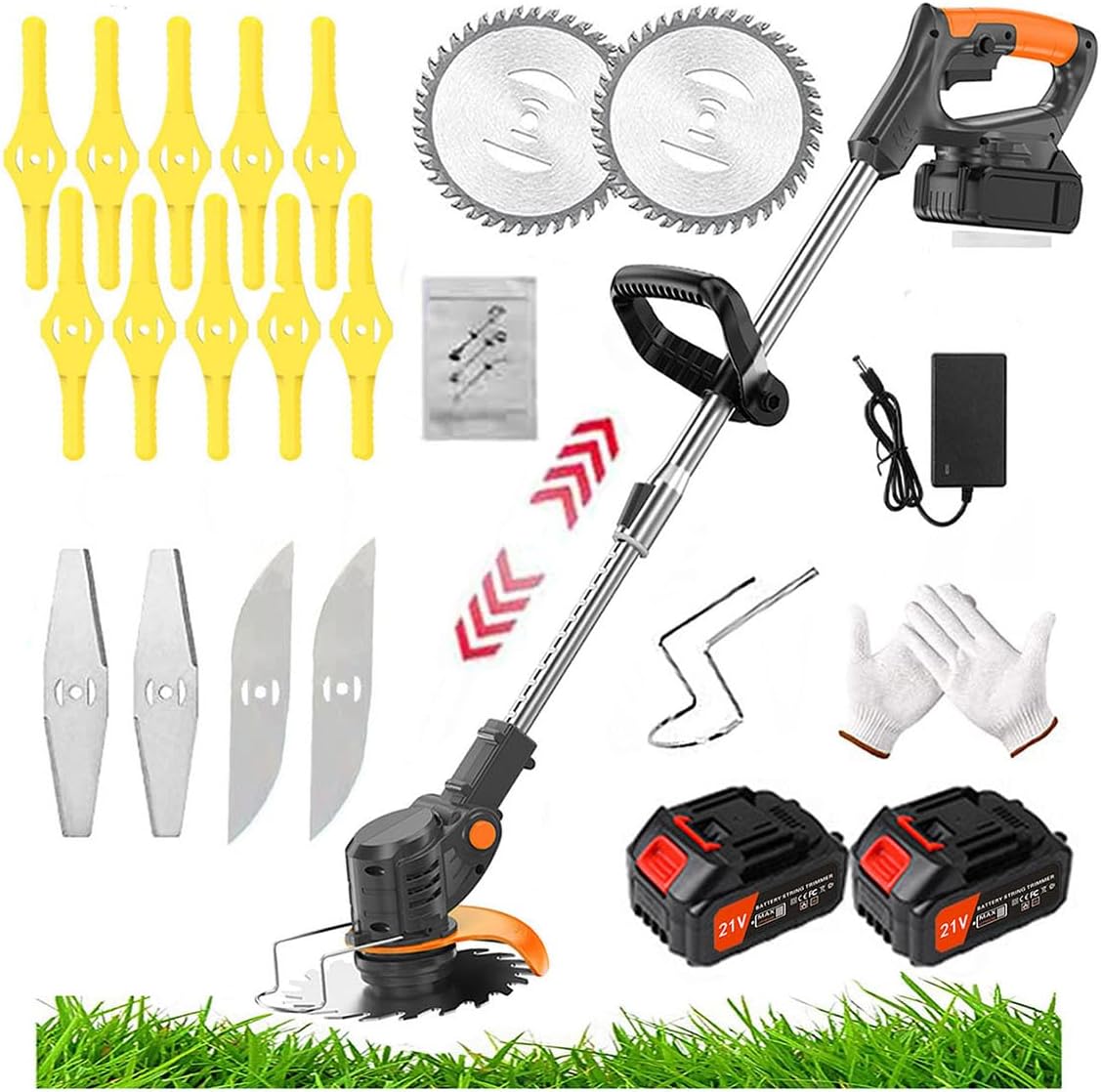 Metal Blade Strimmer, Cordless Grass Edger Lithium Battery Strimmers with Adjustable Telescopic Long Handle for Lawn Garden Pruning