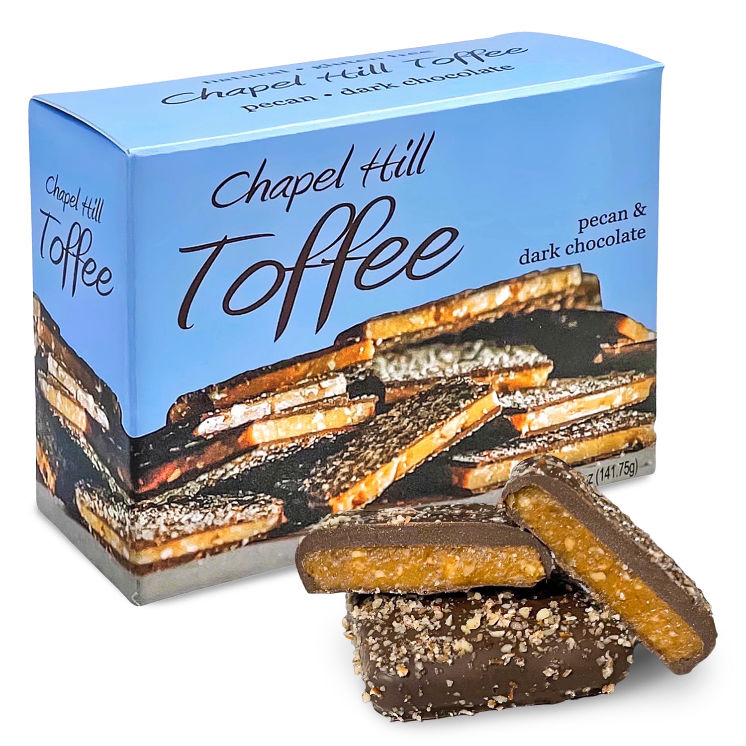 Chapel Hill Pecan and Dark Chocolate Toffee, Natural and Gluten Free, Delicious Toffee Squares (5 Ounce)