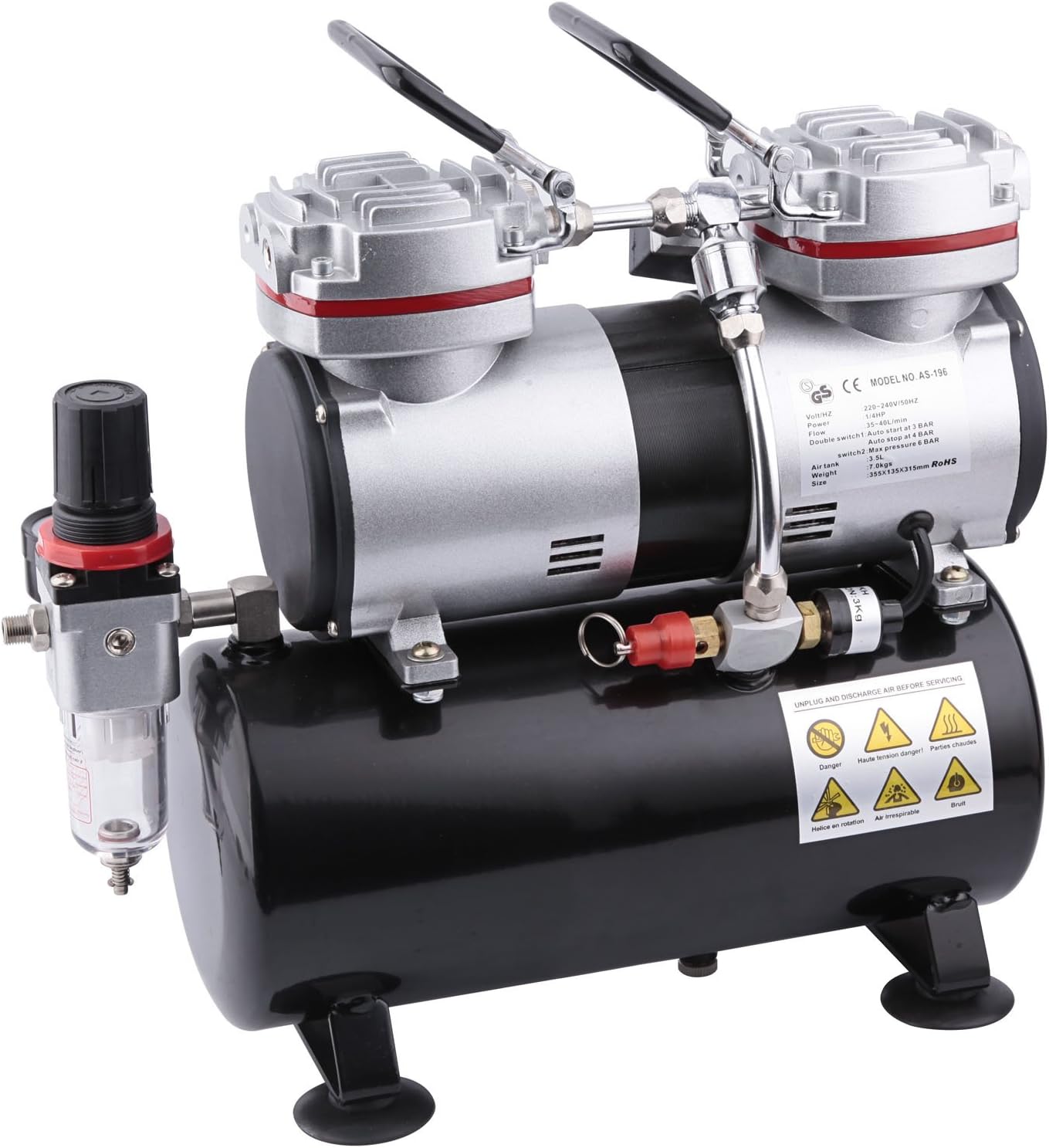 Fengda FD-196 Airbrush Mini Compressor with 3,5L Air Tank / 4Bar/ 6 Bar/Auto Stop/Start
