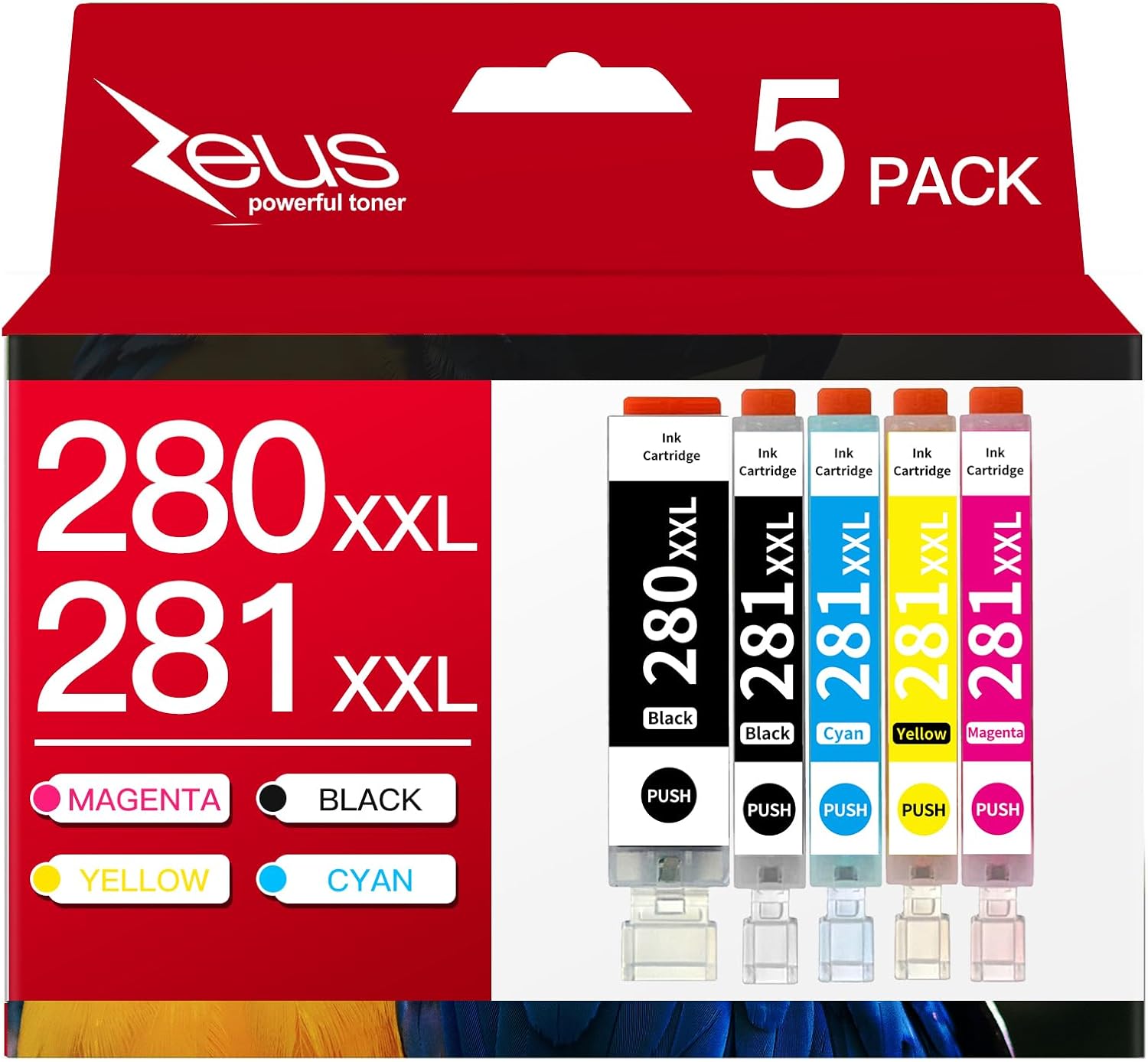 Compatible Ink Cartridge Replacement for Canon 280XL 281XL (5 Pack) 280 281 XL 280XXL 281XXL for TS702a TS6120 TS6220 TS6320 TS9120 TS9520 TS9521C TR7520 TR8500 TR8520
