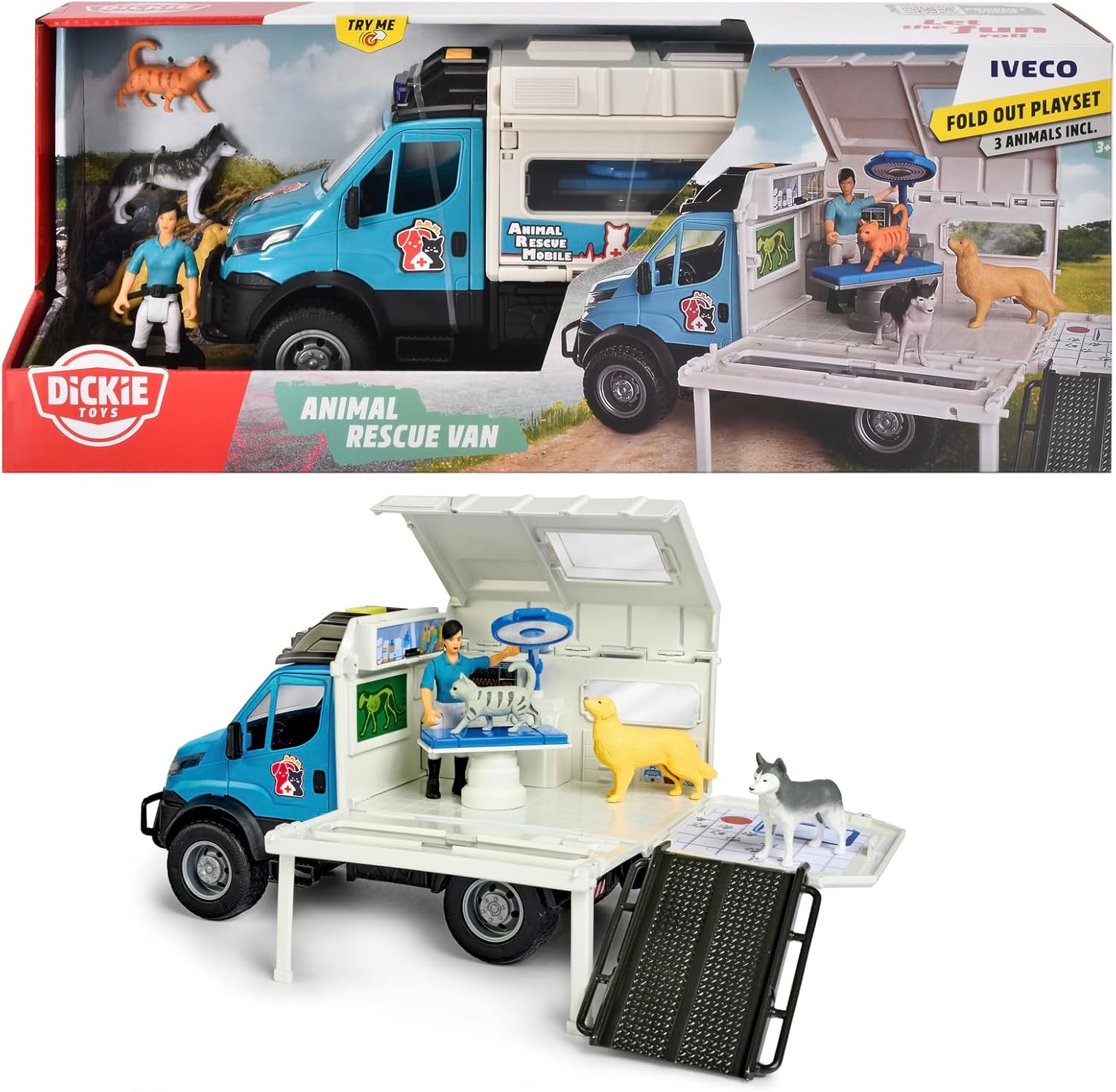 DICKIE TOYS - Light & Sound Iveco Animal Rescue Playset