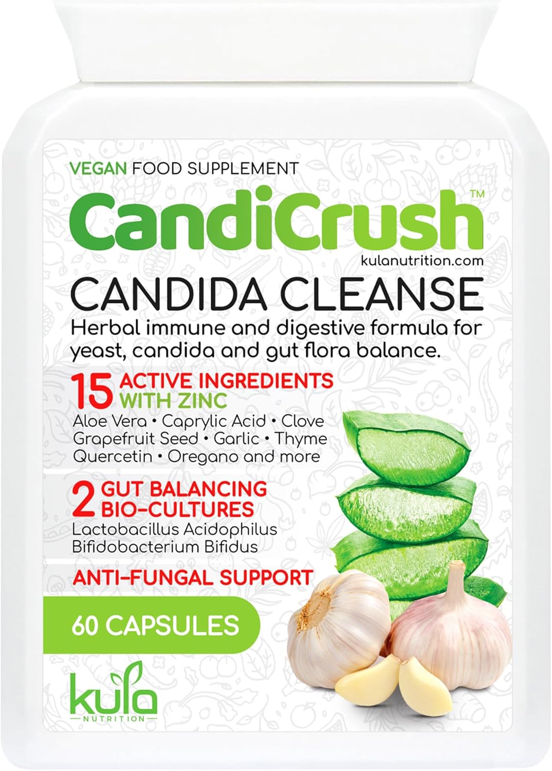 CandiCrush - Candida Cleanse Complex - Herbal Thrush Tablets - Natural Candida Treatment for Women and Men with Probiotic Live Friendly Bacteria for Yeast Infection - 60 Vegan Capsules