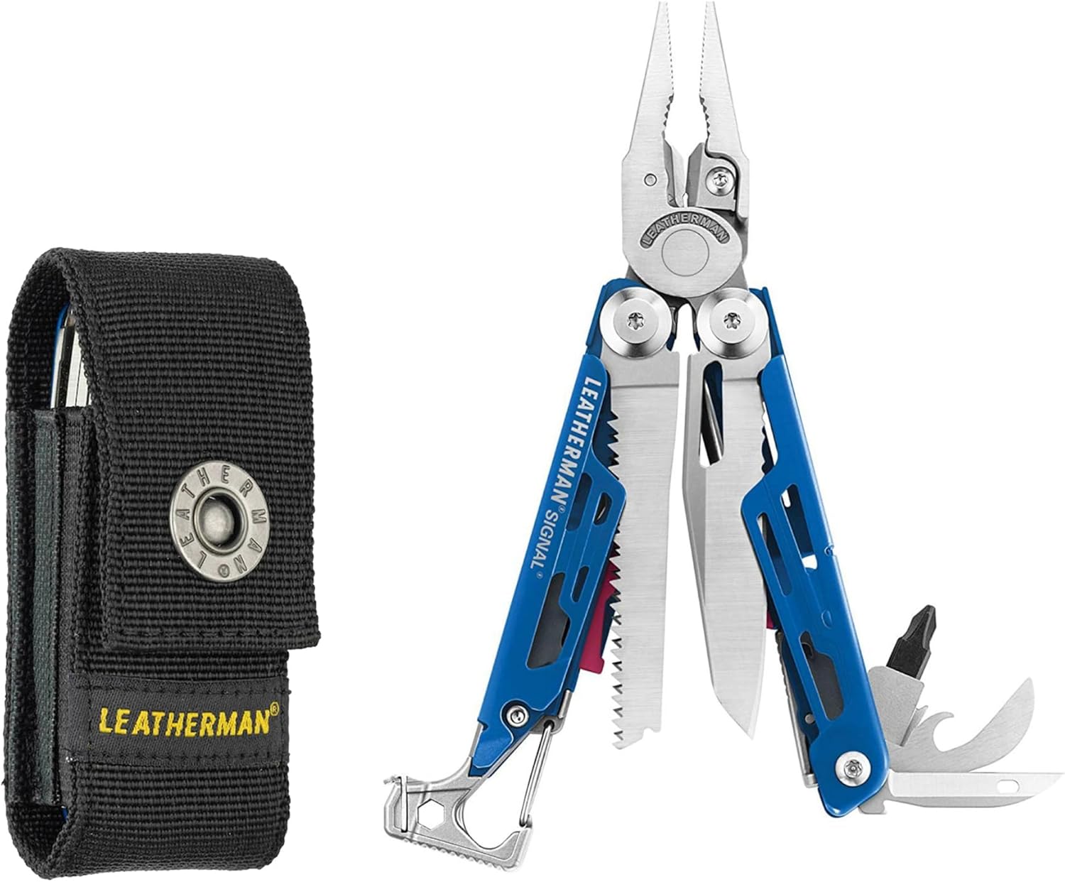 LEATHERMAN, Signal, 19-in-1 Multi-tool for Outdoors, Camping, Hiking, Fishing, Survival, Durable & Lightweight EDC, Made in the USA, Blue/Red