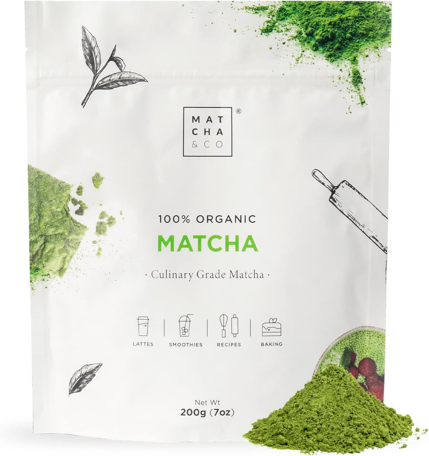 Organic Japanese Organic Matcha Tea 200g. Organic green tea powder from Japan 100% organic matcha tea. Natural green tea, suitable for baking, cooking and lattes. 200 g