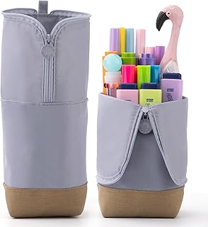 CICIMELON Foldable Standing Pencil Pen Case with Compartments Large Capacity Pencil Pouch Bag School Aesthetic Supplies for Girls Boys Adults Gray