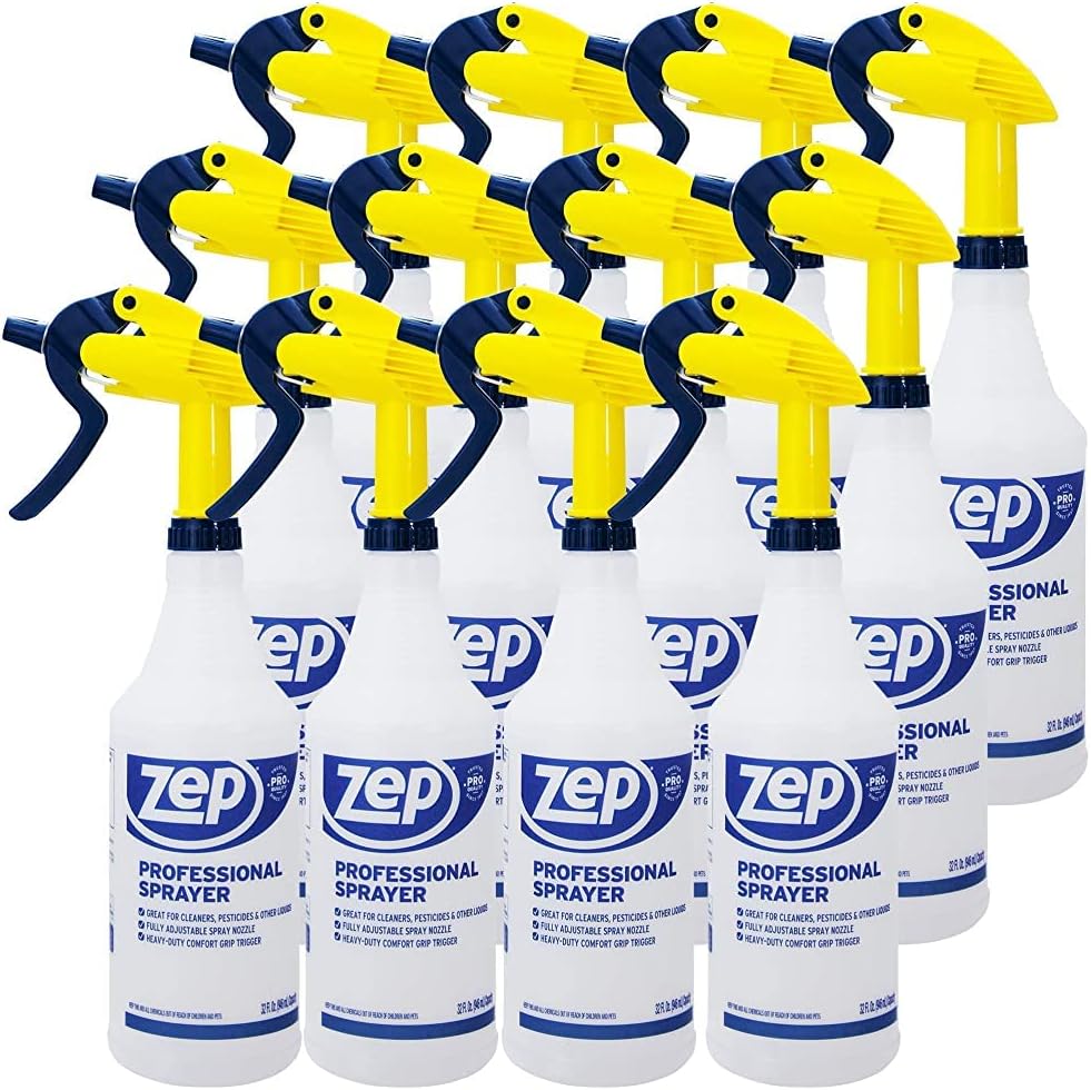 Zep Professional Sprayer Bottle - 32 oz (Case of 12) - HDPRO1 - Versatile Adjustable Nozzle Spray Bottles with a Fine Mist or Powerful Spray, Refillable for Diluted Concentrate