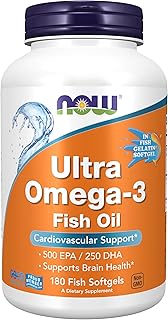 NOW Foods Supplements, Ultra Omega-3, 500 EPA and 250 DHA, Cardiovascular Support*, 180-Fish Gelatin Softgels
