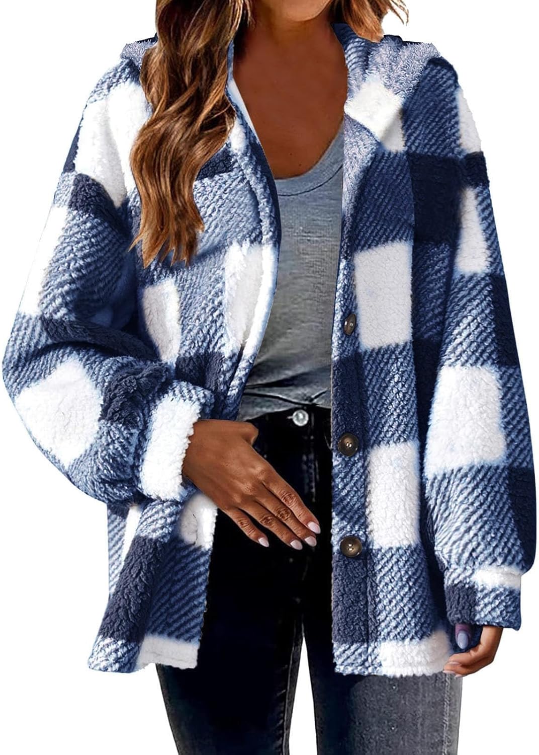 Flannel Plaid Jacket For Women - Long Sleeve Button Down Fleece Jackets, Fall Winter Hooded Flannel Shacket 2025