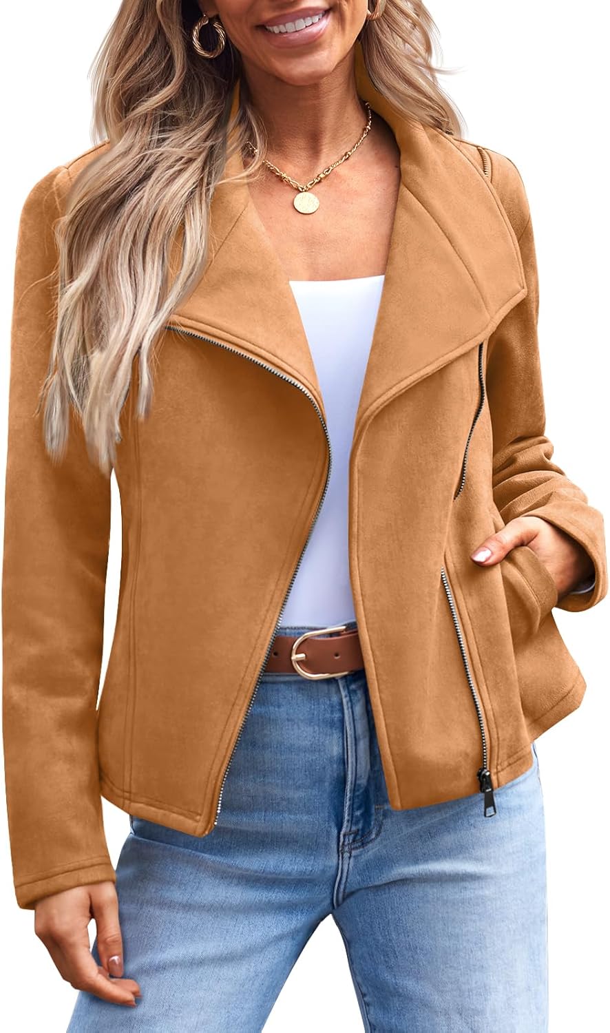 AUTOMET Womens Faux Leather Jackets Suede Fall Fashion 2024 Outfits Winter Clothes Open Front Cropped Coat Outwear