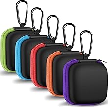 MOLOVA 5Pack Square Earbud Case Portable EVA Carrying Case Storage Bag Cell Phone Accessories Organizer with Carabiner for Earphone, Earbud, Earpieces, SD Memory Card, Camera Chips-5 Colors