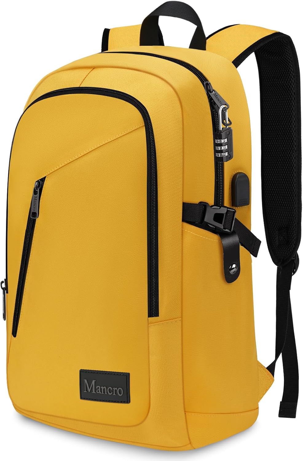 Mancro Anti-Theft Backpack,Lightweight Laptop Backpack 15.6 Inch with USB Charging Port & Lock,Water Resistant Small Laptop Rucksack for Men Women,Work Bag Gifts for office,Casual School Bag,Yellow