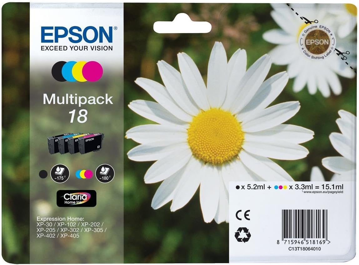 Epson 18 Daisy Genuine Multipack, 4-colours Ink Cartridges, Claria Home Ink