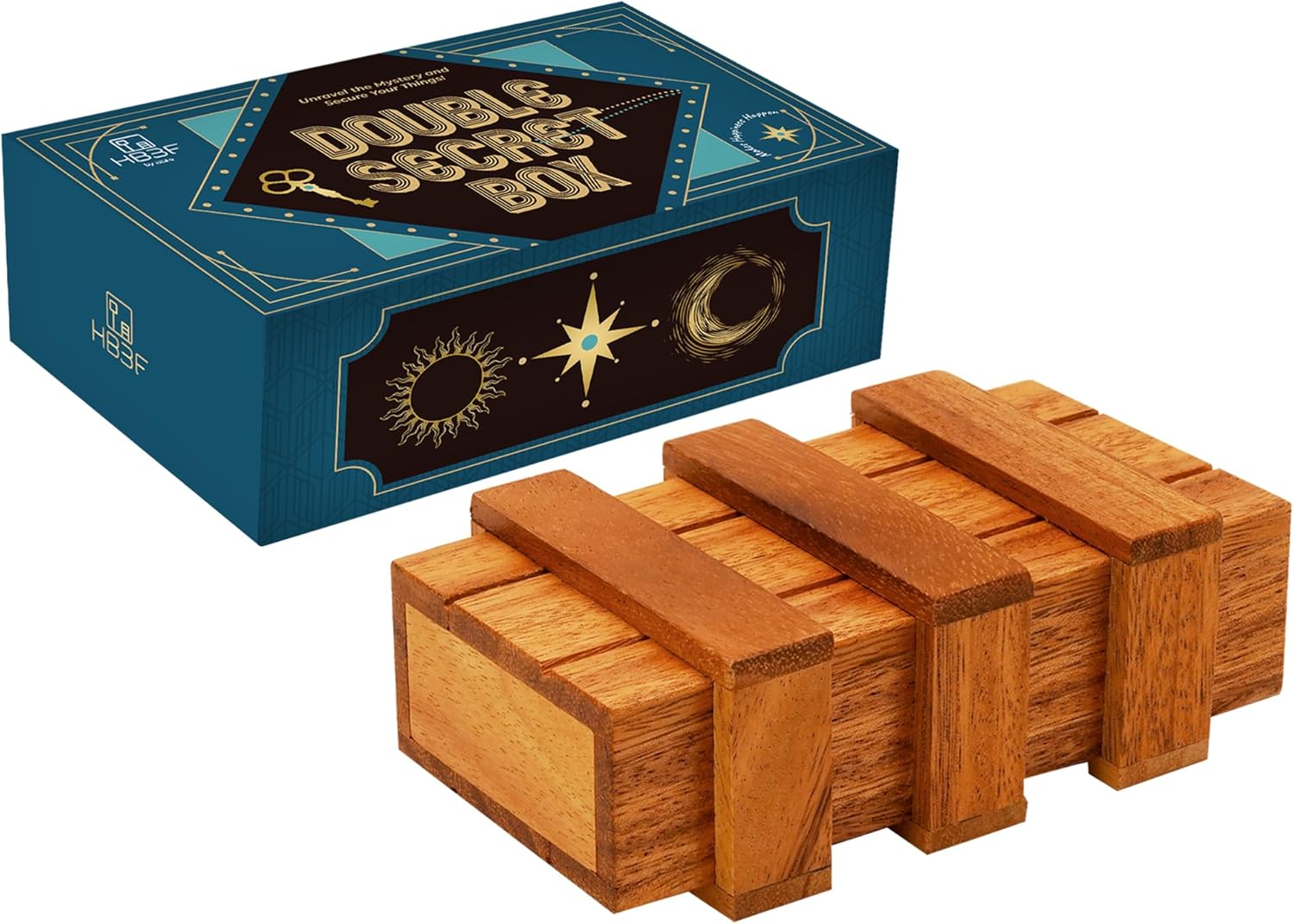 BSIRI Secret Puzzle Box- Brain Teaser Wooden Box with Hidden Compartments - Ideal Money Box, Stash Box, Jewelry Box, 3D Puzzle Lock Box, Gift Card, Money Puzzle Box for Cash Gift (Double Magic Box)