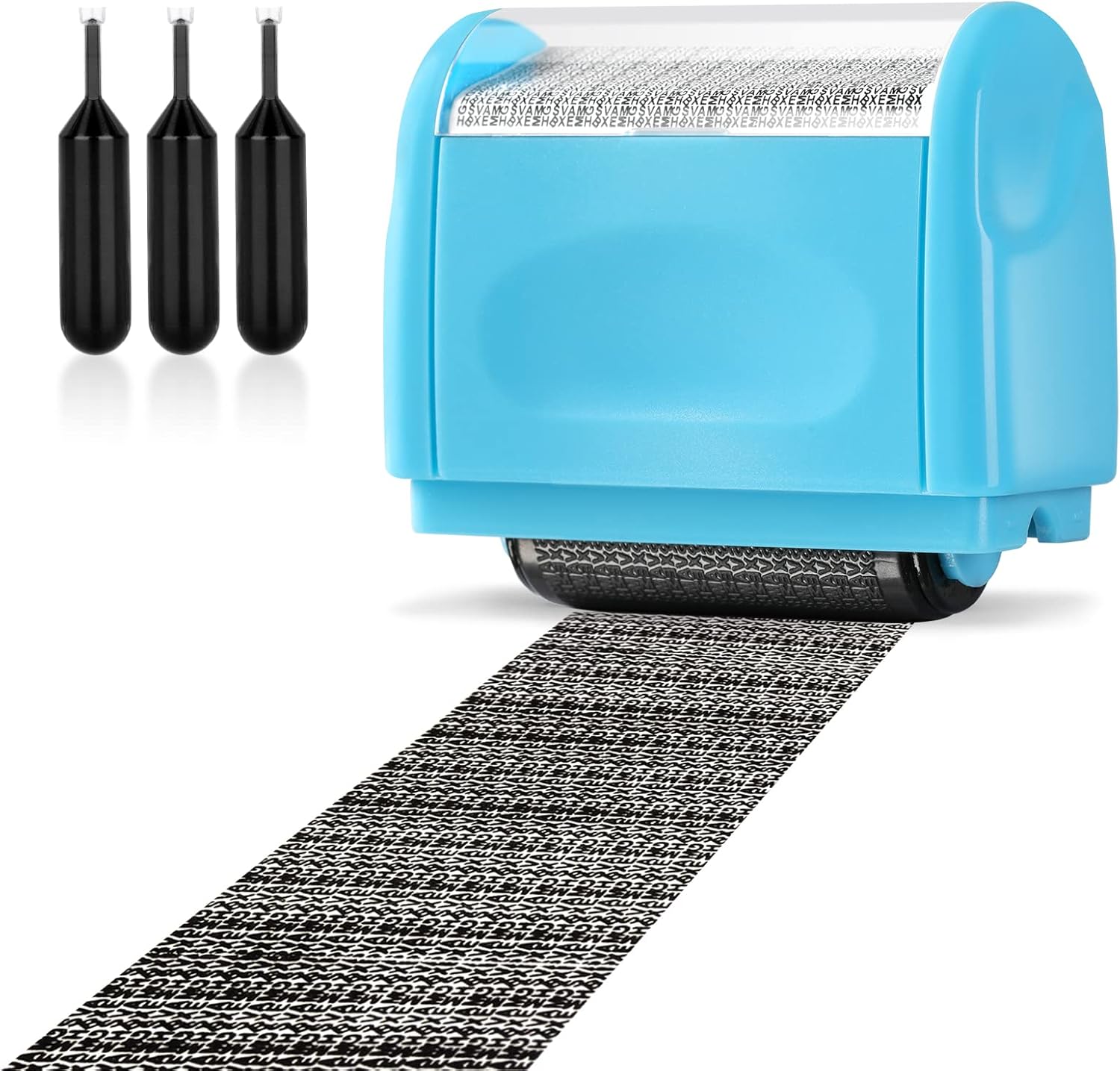 Address Blocker Wide Roller Stamp - Confidential Data Defender With 3-Pack Refills for Anti Theft and Privacy Safety (Blue Stamp + 3 Refills)