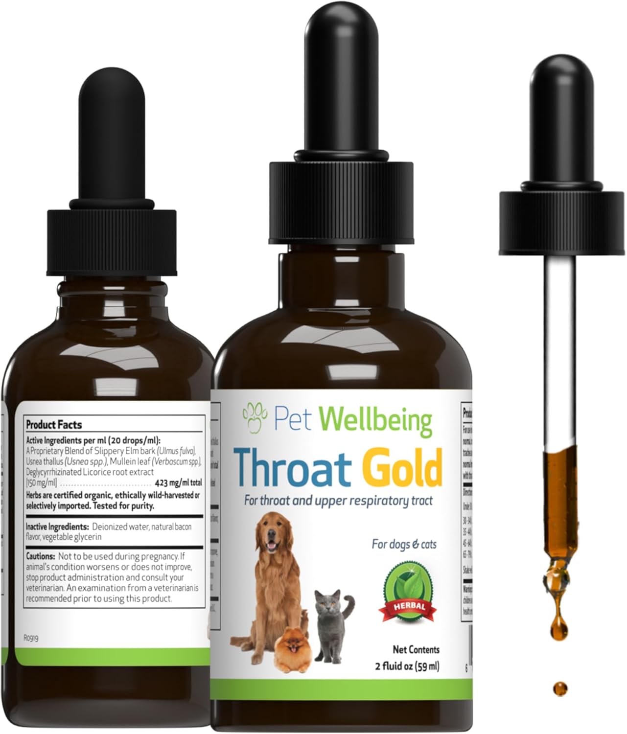 Pet Wellbeing Throat Gold For Dogs - Natural Herbal Cough, Throat And Respiratory Support For Dogs -