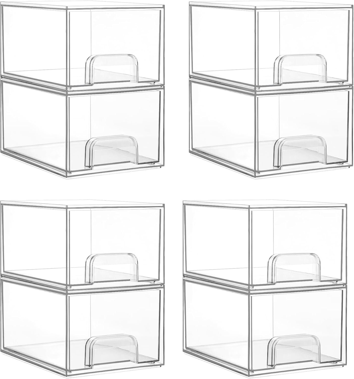 Vtopmart 8 Pack Clear Small Stackable Storage Drawers, Acrylic Bathroom Makeup Organiser, Plastic Storage Box For Vanity, Under Sink, Kitchen Cupboard, Pantry, Home Organization