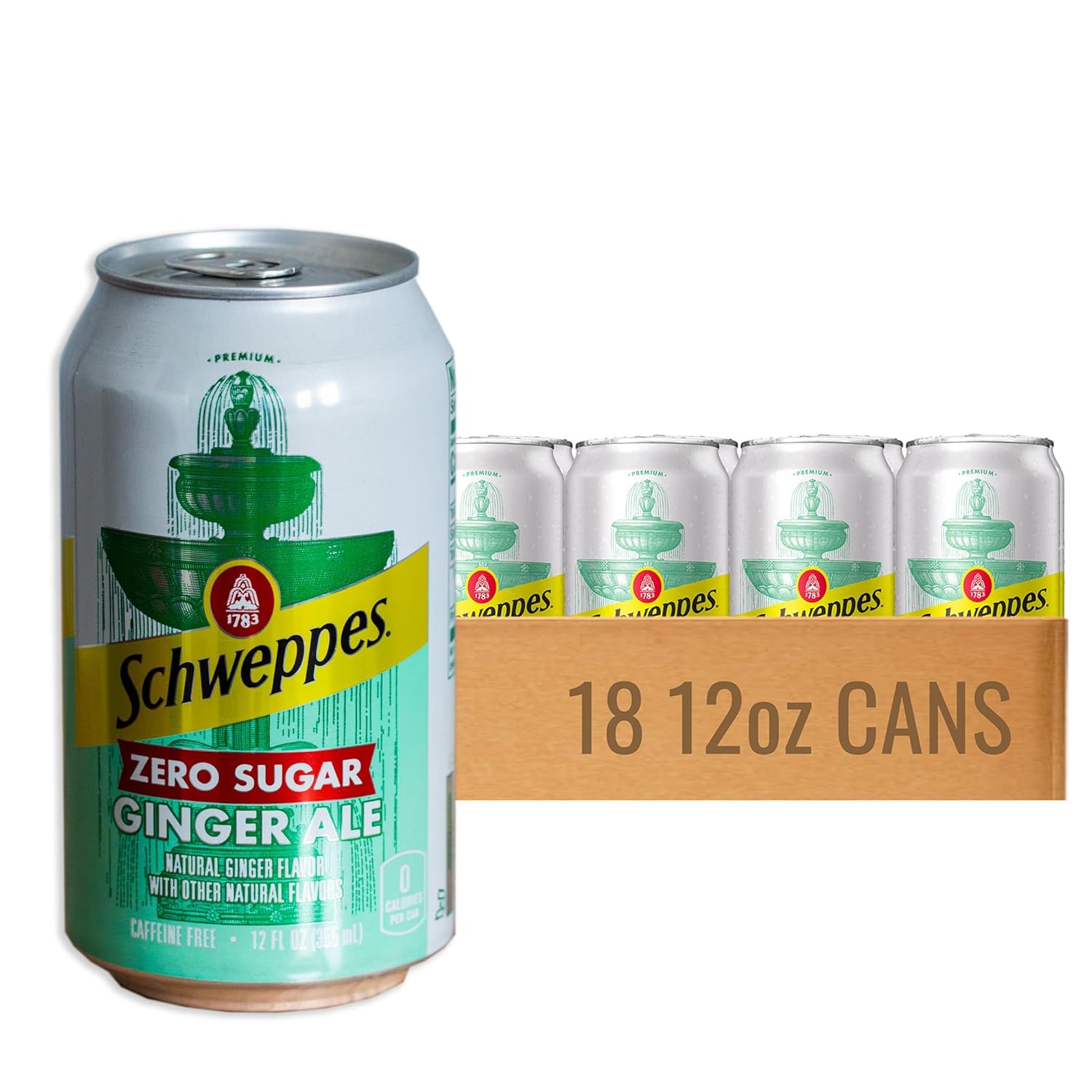 Schweppes Zero Sugar Ginger Ale - Refreshing, Crisp, Delicious - 18, 12oz Cans