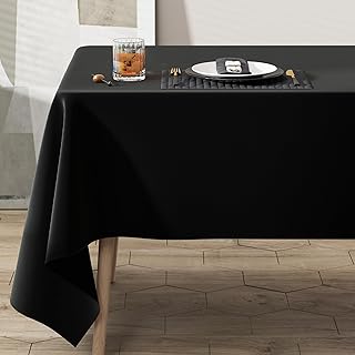Pureegg Table Cloth - Polyester Table Cloth for Rectangle Table, 61''x84'' Tablecloth, Decorative Tablecloths for Parties, Dinings, Picnics, Washable & Ironable, Black, V4