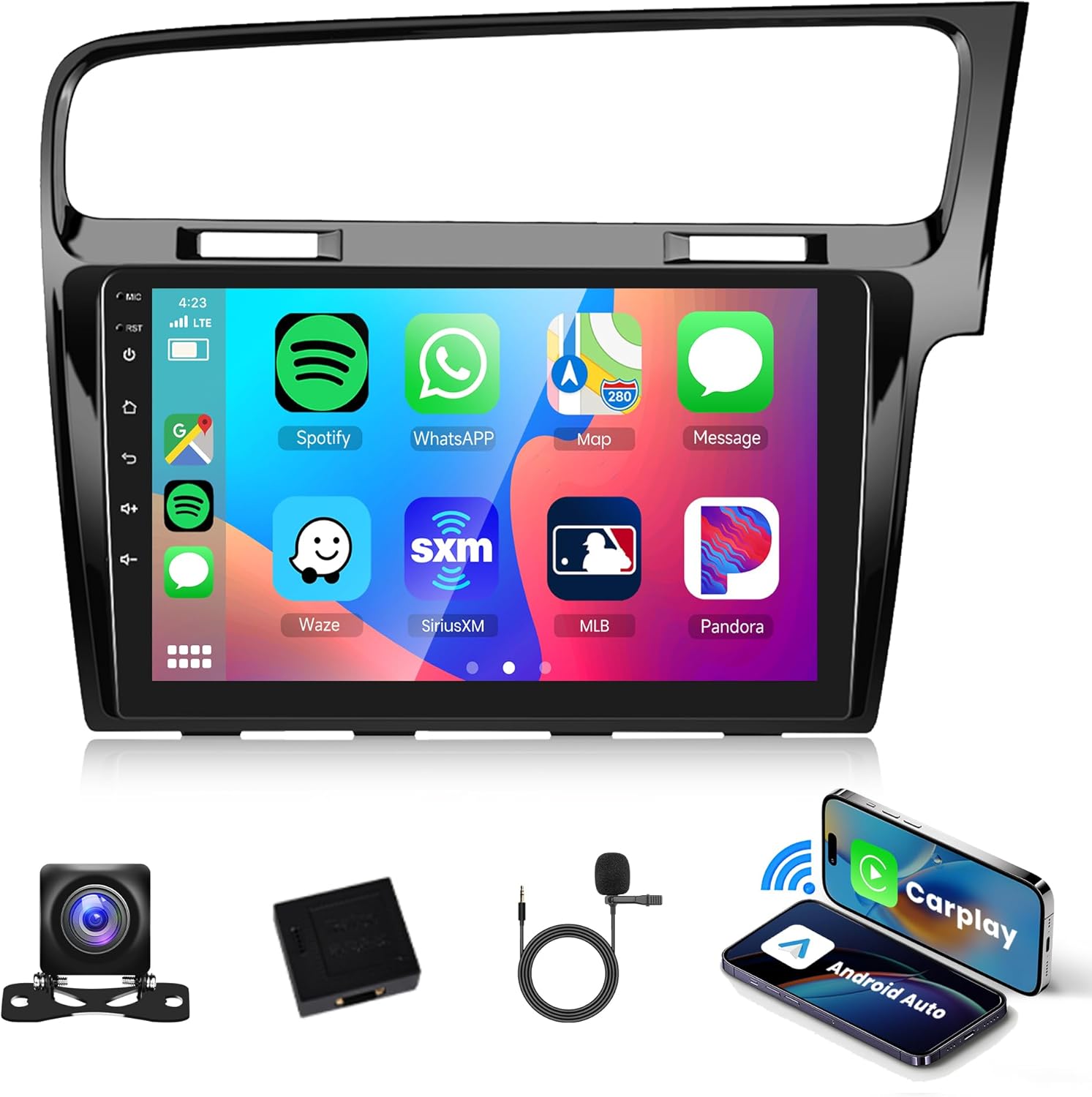 [2G 32G]Android Car Radio for VW Golf MK7 2013-2018 with Wireless Carplay, 10.1 inch Touch Screen Car Stereo Android Auto GPS Navigation Bluetooth FM RDS GPS WIFI Backup Camera