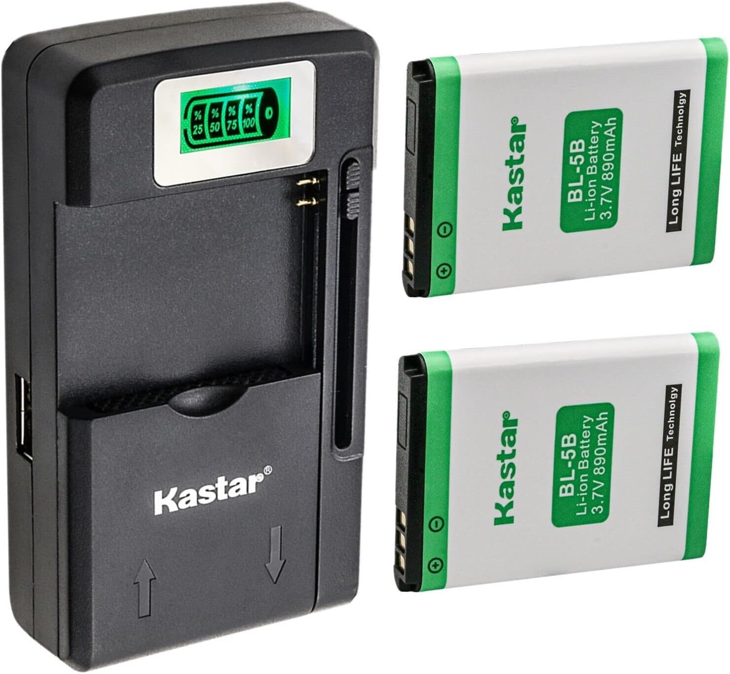 Kastar 2-Pack BL-5B Battery and Smart LCD Charger Replacement for VJIANGER 4K 48MP Mini Digital Compact Camera, Saneen 4K Small Compact Digital Camera, Avantree 10BS, 10BP and CK-11