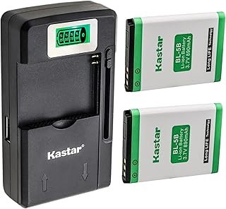 Kastar 2-Pack BL-5B Battery and Smart LCD Charger Replacement for VJIANGER 4K 48MP Mini Digital Compact Camera, Saneen 4K Small Compact Digital Camera, Avantree 10BS, 10BP and CK-11