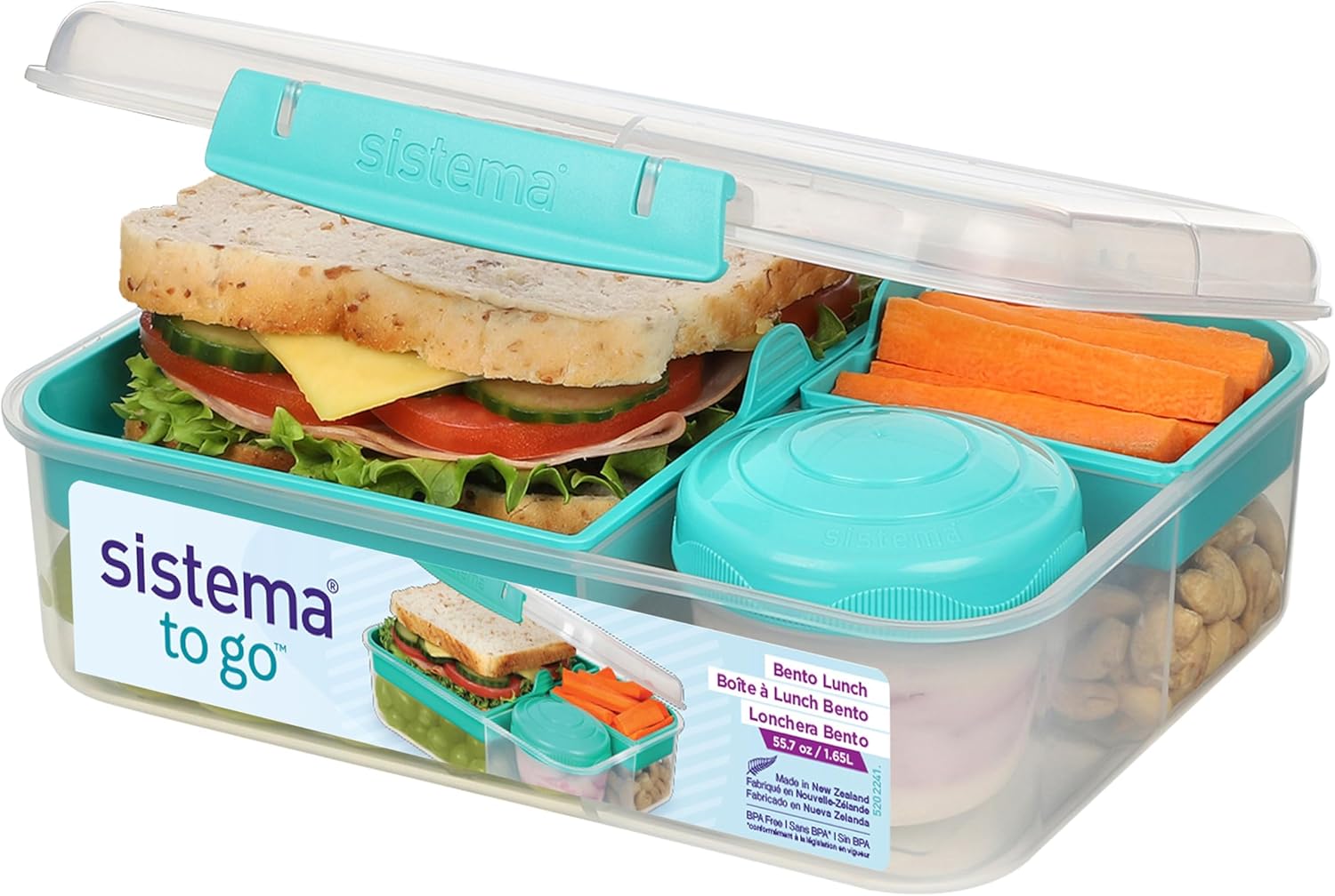 Sistema to GO Bento Lunch | 1.65 L | School Lunch Box with Compartments & Snack Pot | BPA-Free | 1 Count | Minty Teal