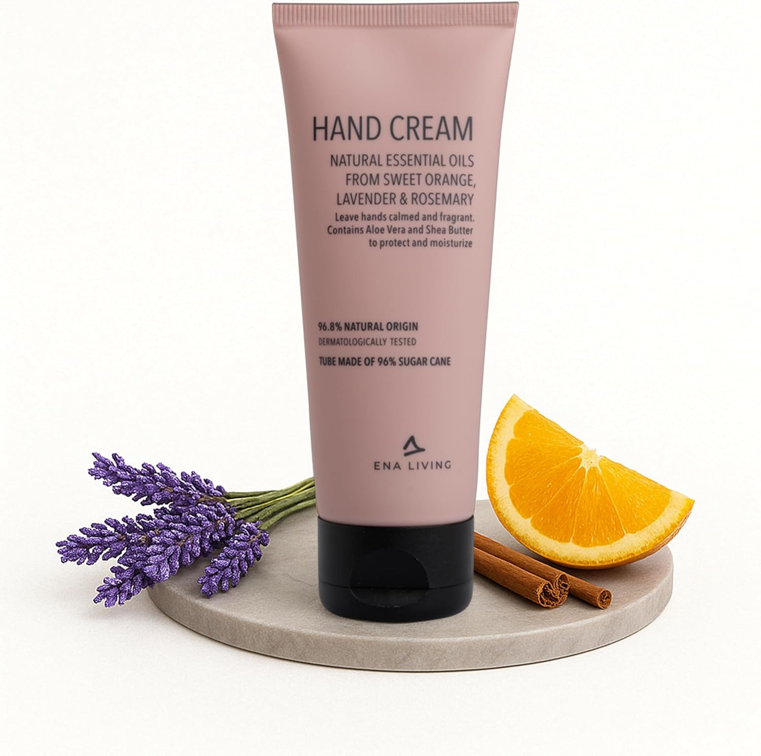 ENA Living Orange Scented Hand Cream | 75ml | Hand Moisturiser for Sensitive and Dry Hands | Orange Fragranced Hand Lotion with Notes of Lavender and Rosemary | Hand and Nail Cream