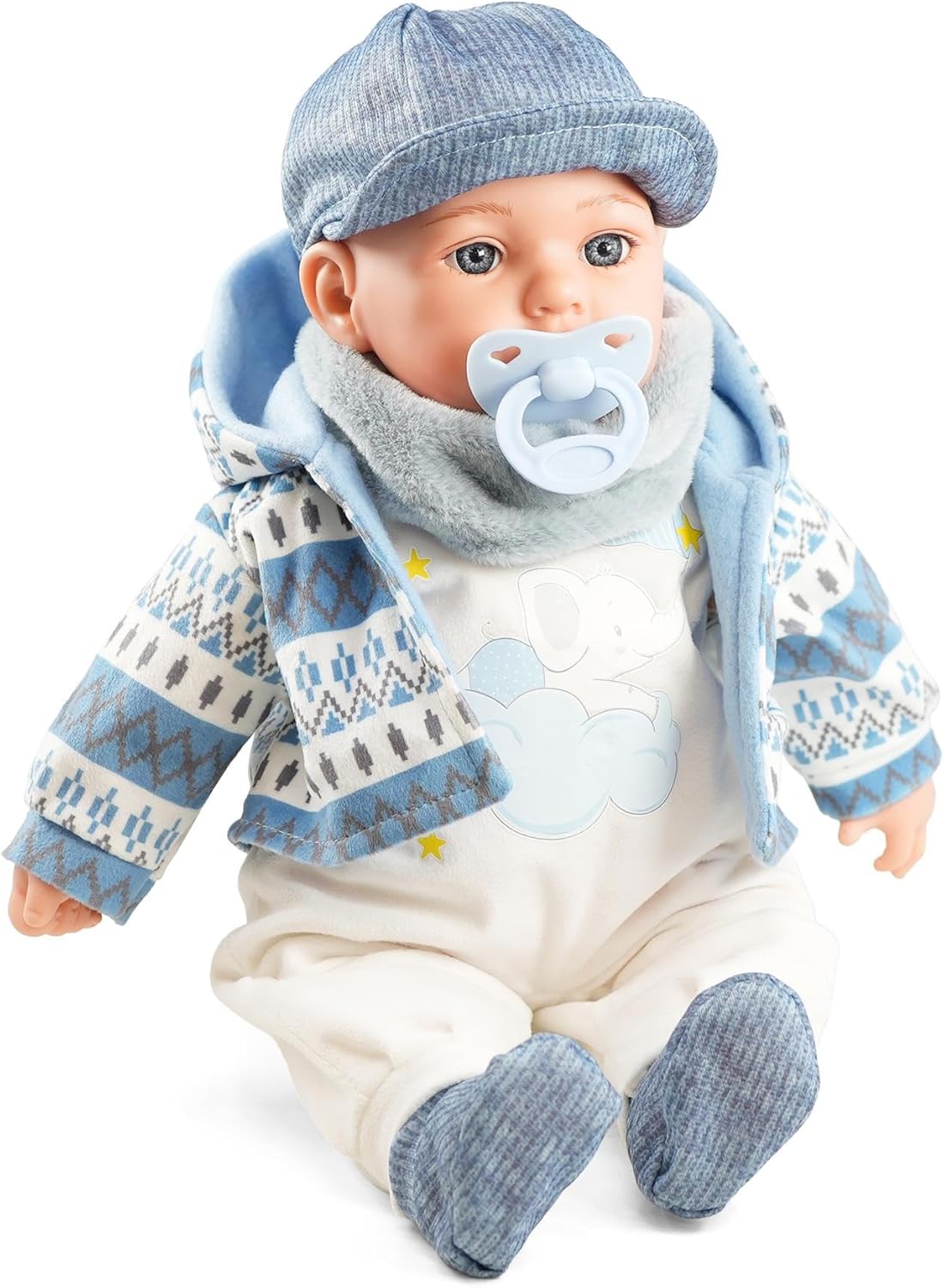 Bibi Doll 16" Realistic Baby Doll Boy Felix With Blue Coat, Sounds And Dummy - Cuddly Soft Body with Vinyl Limbs - Lifelike Talking, Crying Feature - Ideal for Girls and Boys Aged 18 Months and Up