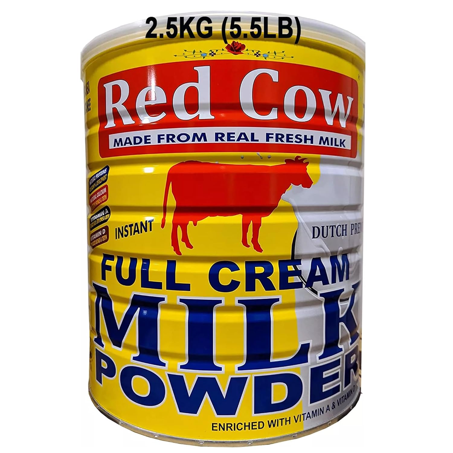Red Cow Full Cream Milk Powder 2.5 Kg (5.5lb), Made From Real Fresh Milk, Product of Netherlands.