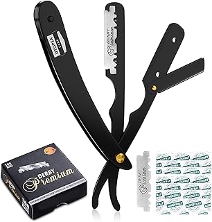Utopia Care Professional Barber Straight Edge Razor Safety with 100-Pack Derby Blades - 100 Percent Stainless Steel (Black)