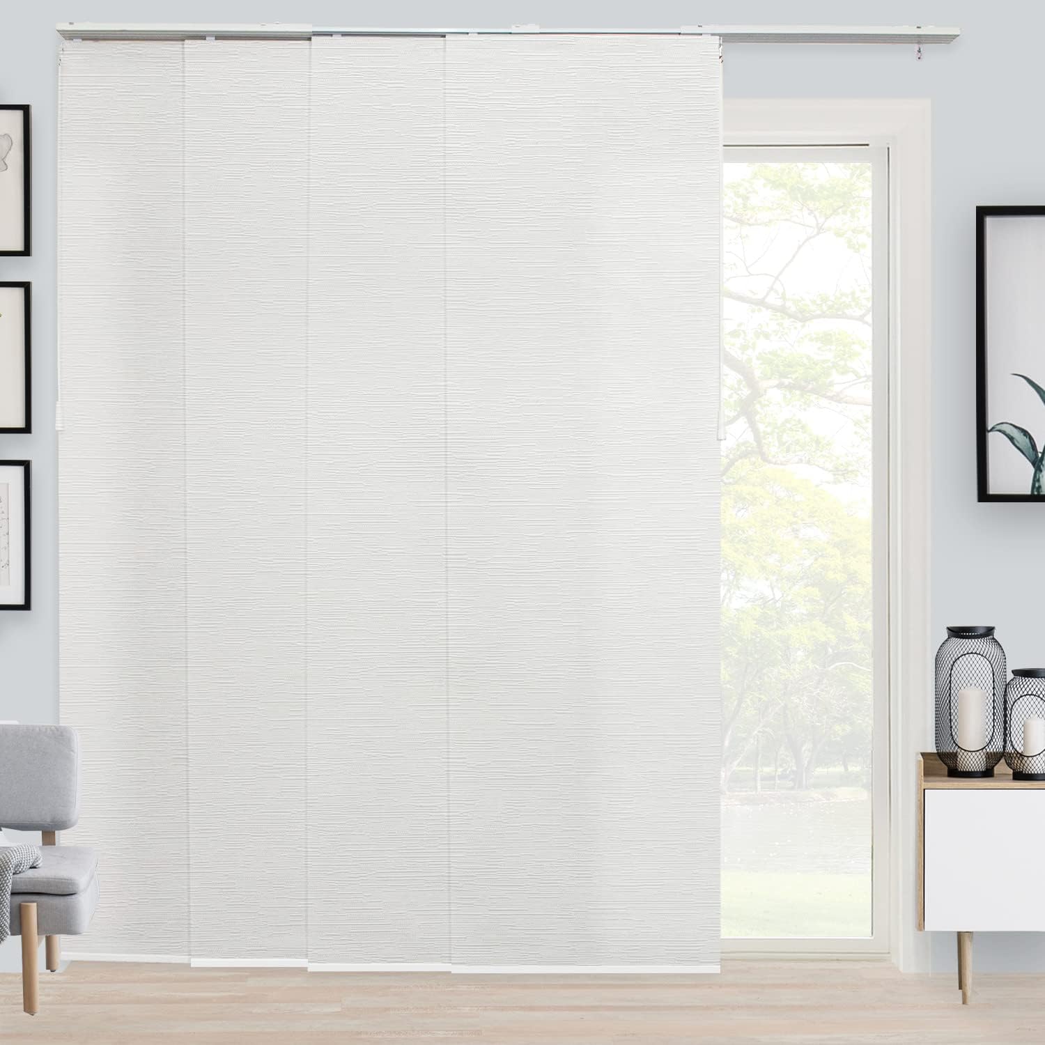 CHICOLOGY Embossed Textured Weave Fabric, Sliding Door Blinds, Room Divider,Vertical Blinds for Patio Doors, Sliding Glass Door Blinds, Porcelain (Light Filtering), W:46-86 x H: Up to-96 inches