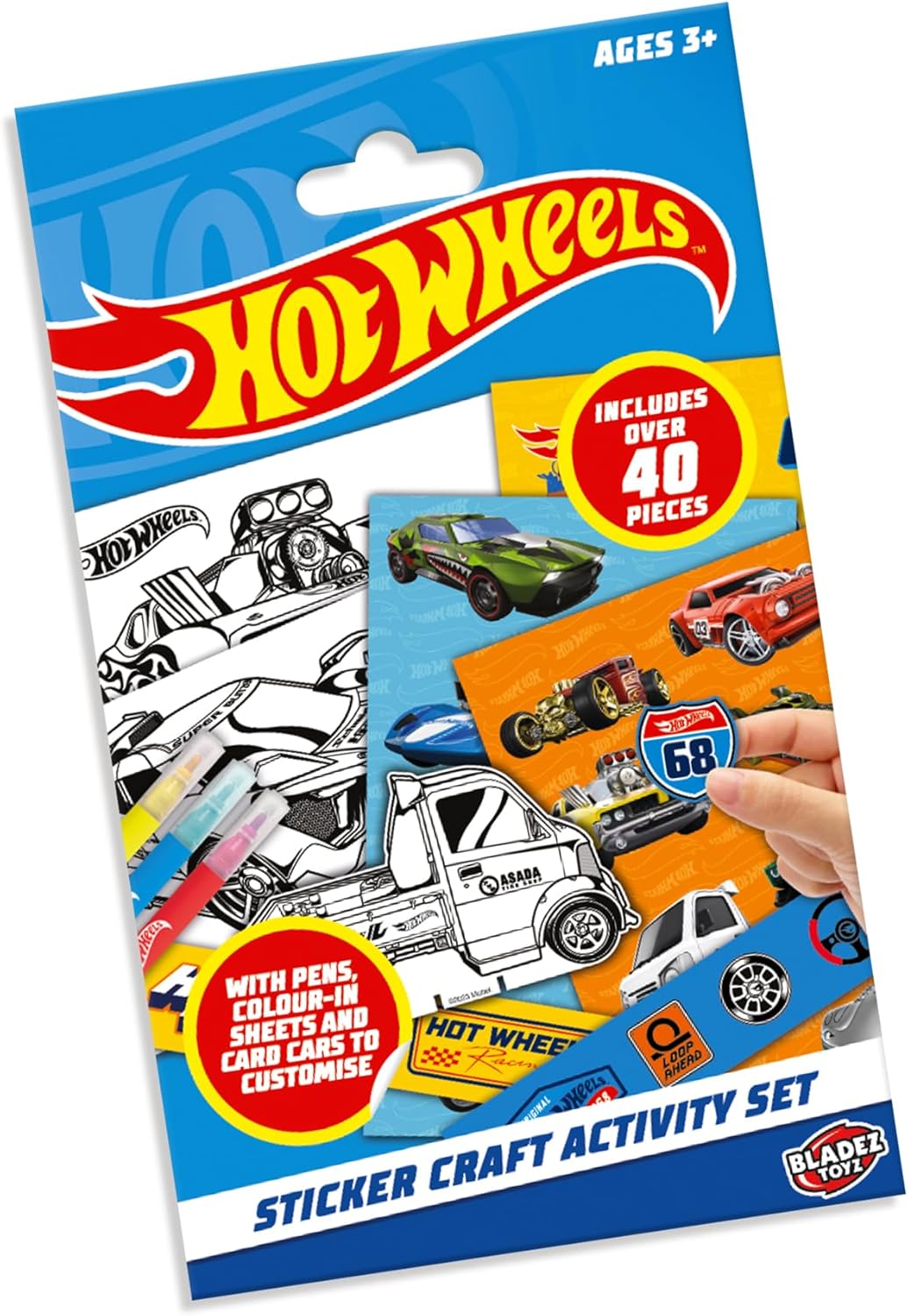 Hot Wheels by Bladez Toyz Sticker Craft Activity Set - Hotwheels Creative Fun with Stickers & Colouring -Stickers For Children with Mini Card Scene & Pens -Perfect Kids Stickers For Party Bags-1 Pack