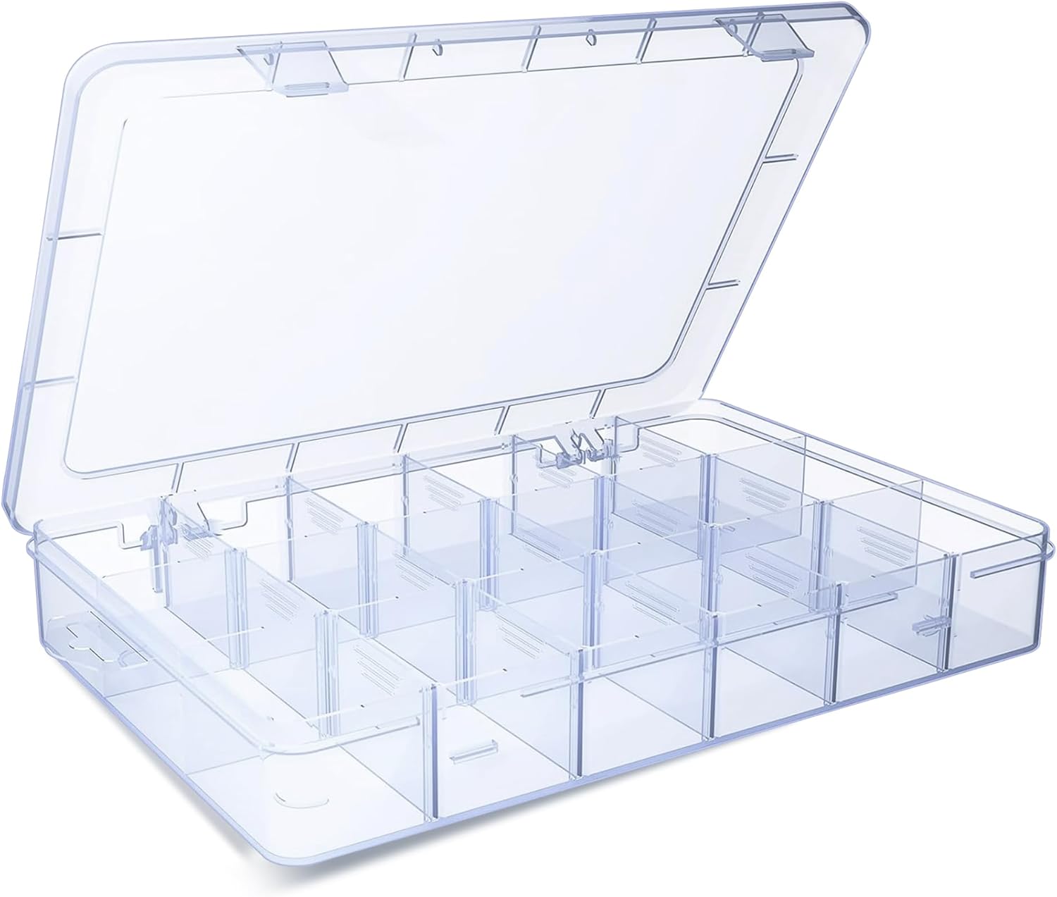 18-Grid Clear Plastic Storage Box – Stackable Organizer for Beads, Jewelry, Craft Supplies, Fishing Tackle, Small Items – Durable Compartment Container