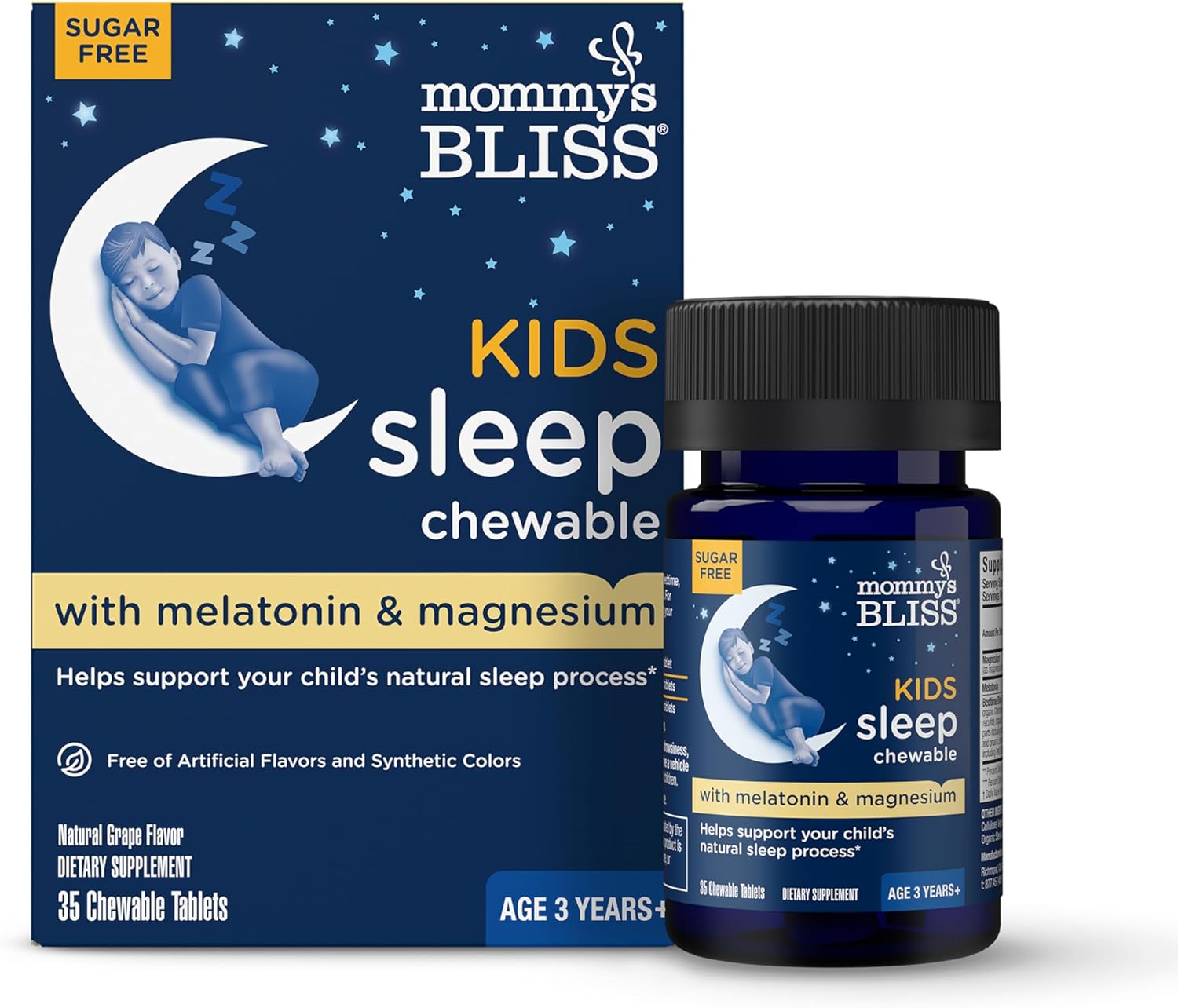 Mommy's Bliss Kids Sleep Chewable Tablets, Contains Melatonin, Magnesium & Calming Herbs, Grape Flavor, Sugar Free, Age 3+ (35 Servings), 35 Count (Pack of 1)