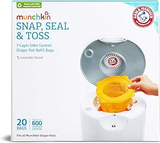 Munchkin® Arm & Hammer Diaper Pail Snap, Seal & Toss™ Refill Bags, Holds up to 600 Newborn Diapers, 20 Pack