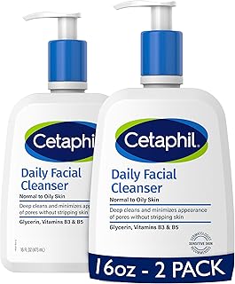 Cetaphil Face Wash, Daily Facial Cleanser for Sensitive, Combination to Oily Skin, NEW 16 oz 2 Pack, Gentle Foaming, Soap Free, Hypoallergenic