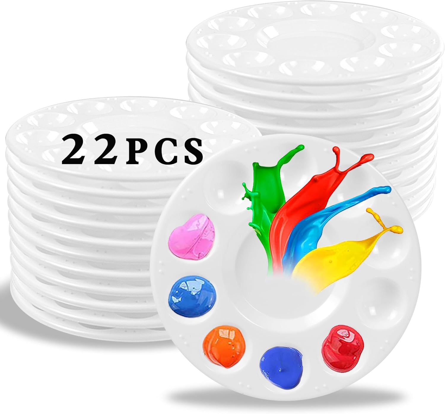 22pcs Paint Palettes, Plastic Paint Tray Palette, Paint Pallet for Adults & Kids, for Painting or DIY Craft Class, White
